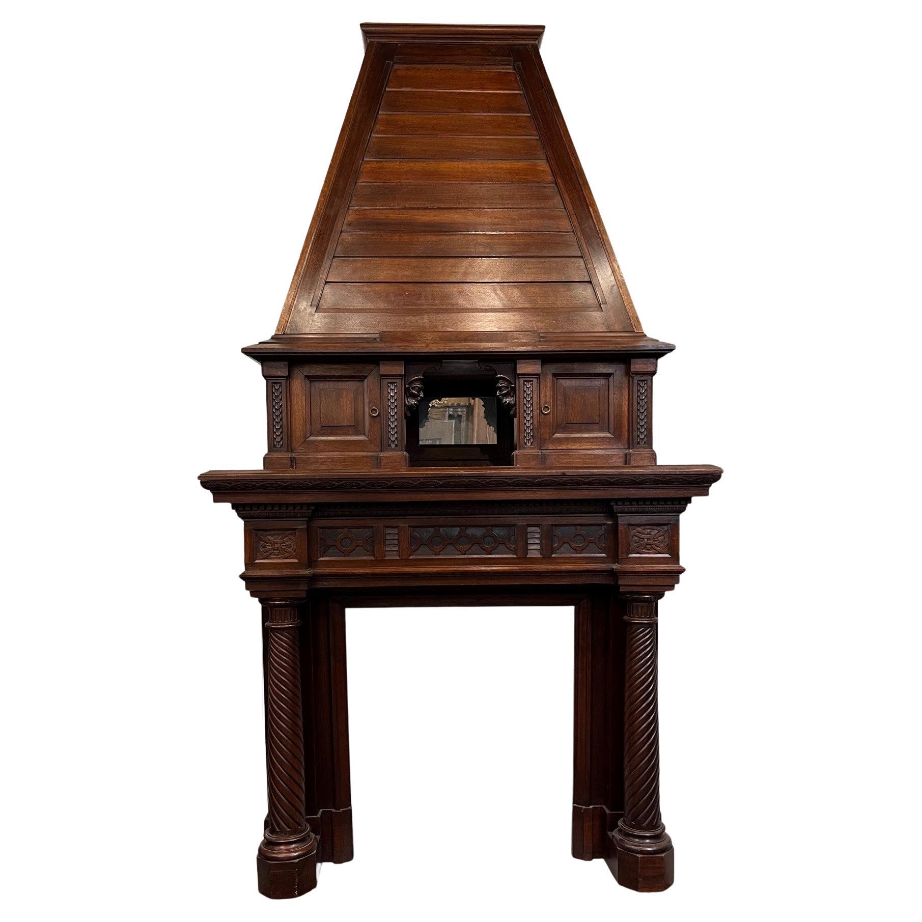 Late 19th Century Antique Carved Wood Fireplace Mantel from France