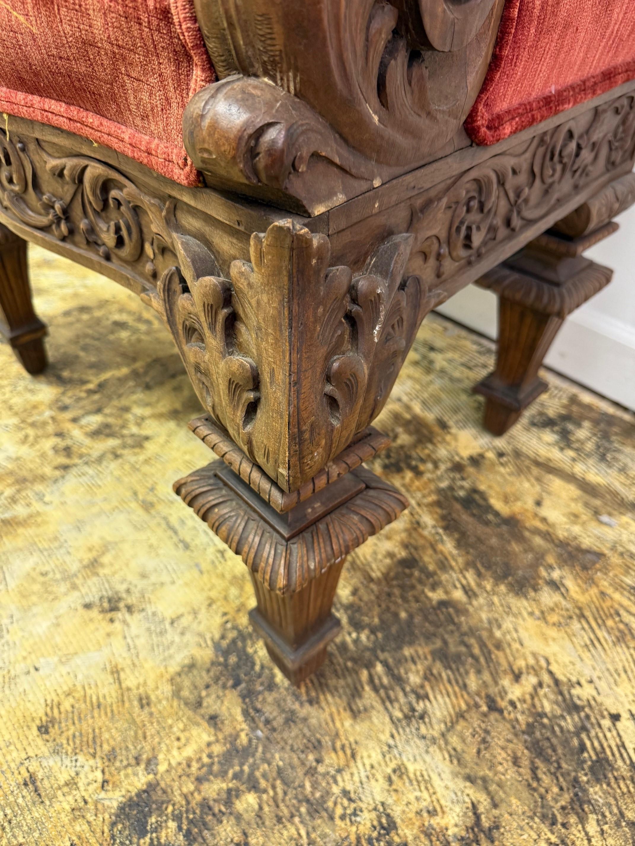 Late 19th Century Antique Carved Wood Throne Chair For Sale 7
