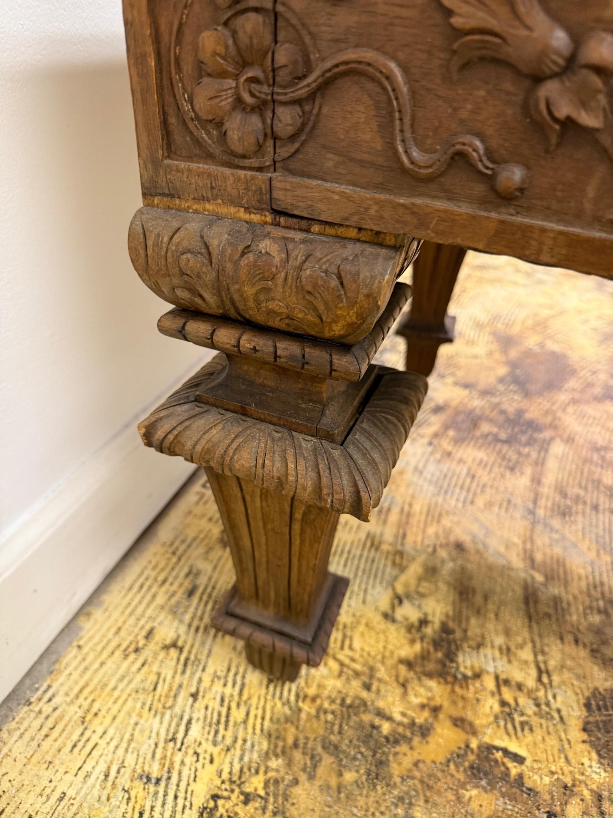 Late 19th Century Antique Carved Wood Throne Chair For Sale 10