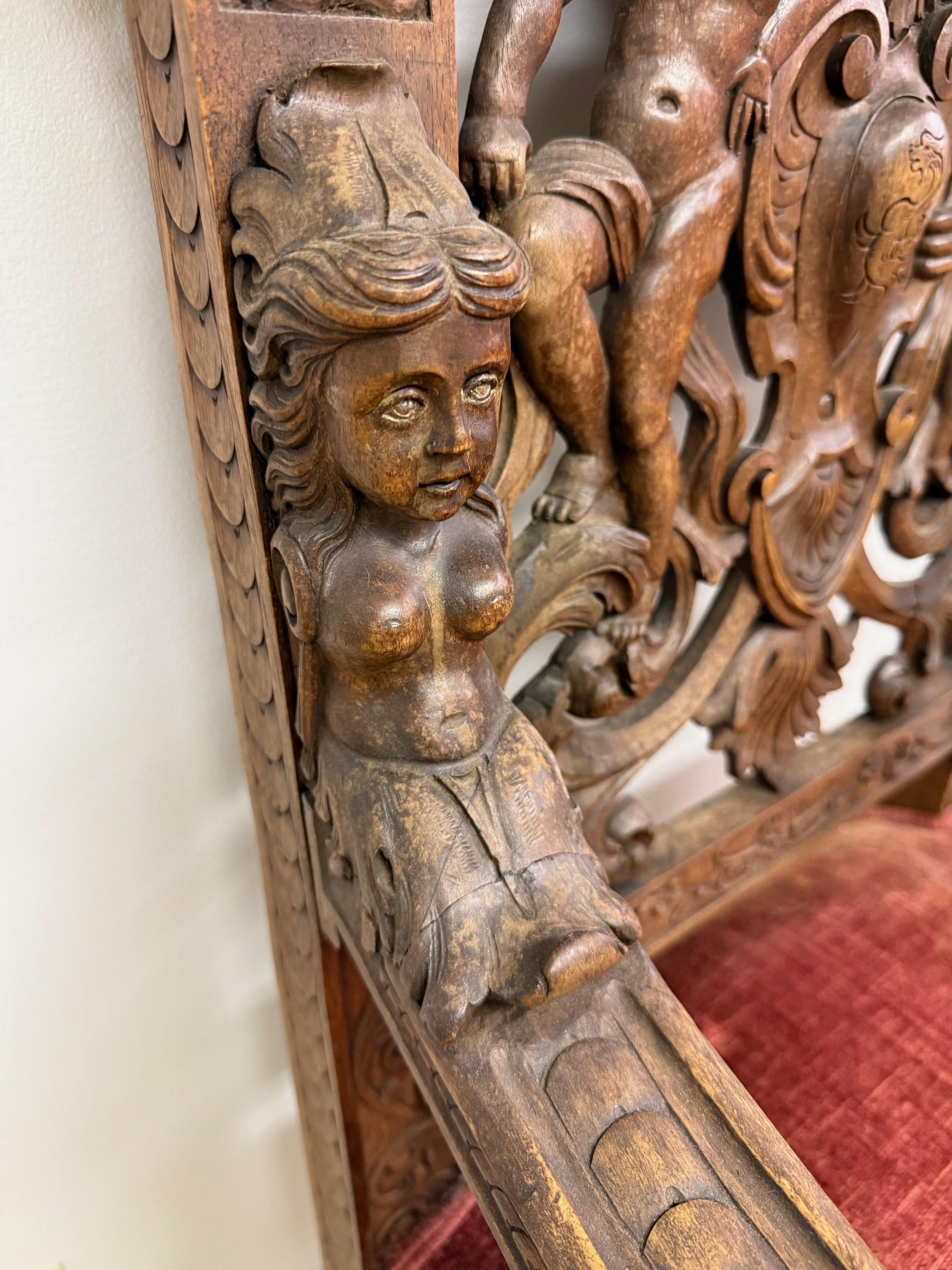 Late 19th Century Antique Carved Wood Throne Chair For Sale 11