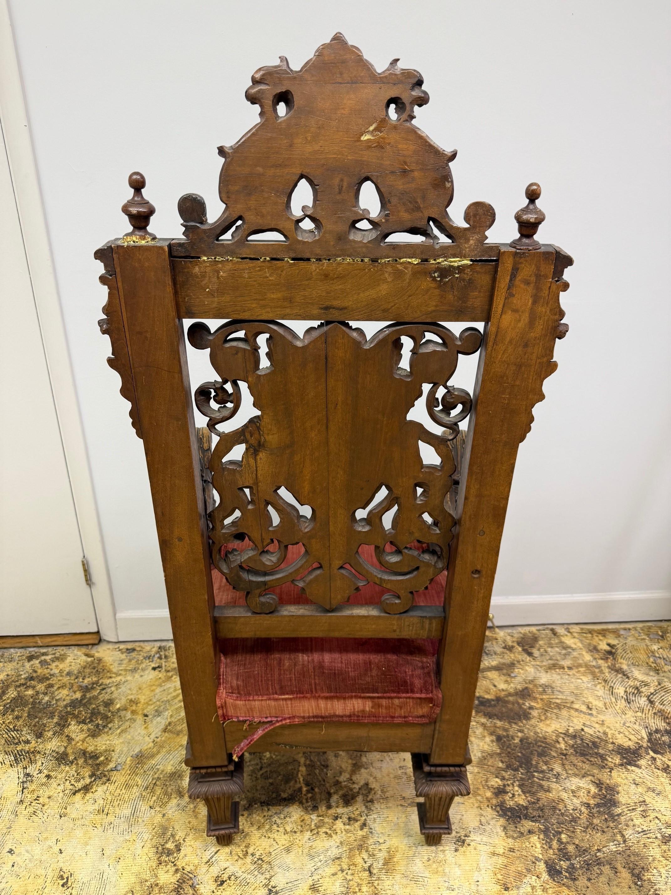 Late 19th Century Antique Carved Wood Throne Chair For Sale 12
