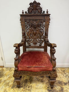 Late 19th Century Antique Carved Wood Throne Chair