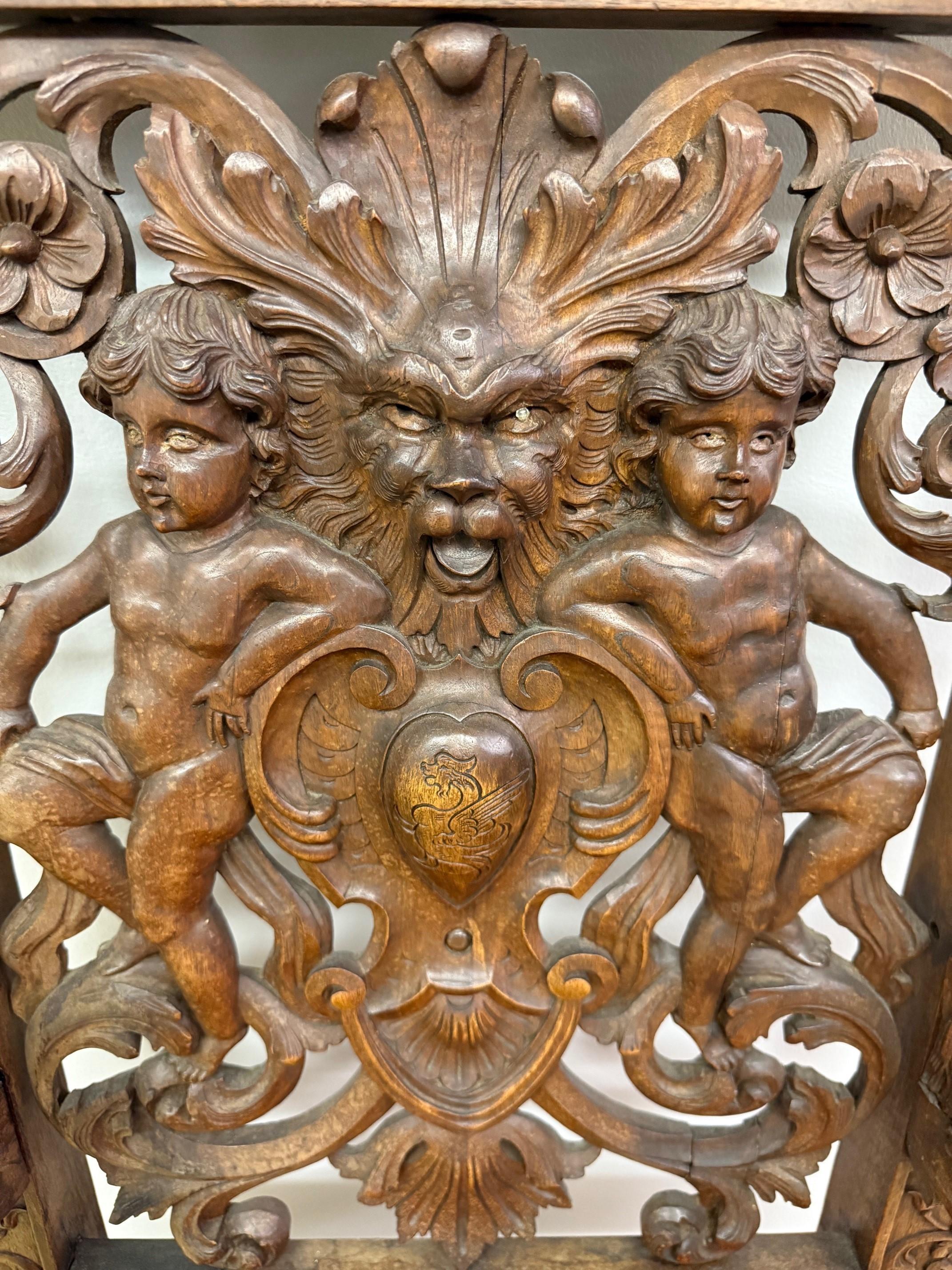 Late 19th Century Antique Carved Wood Throne Chair For Sale 1