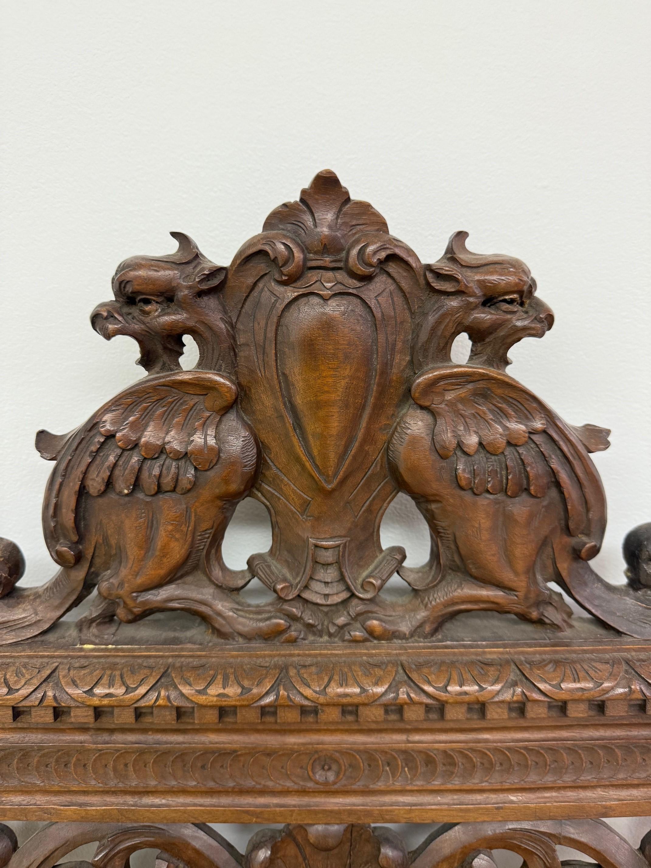 Late 19th Century Antique Carved Wood Throne Chair For Sale 2