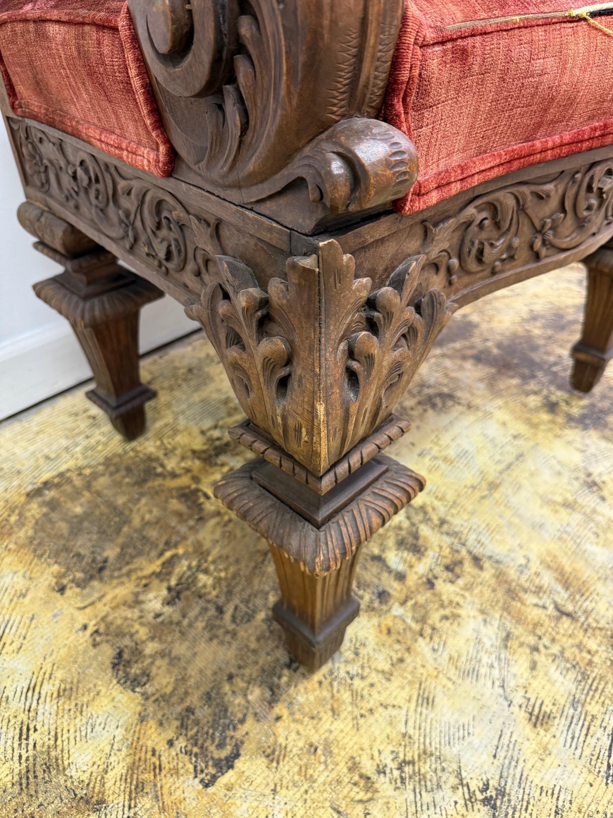 Late 19th Century Antique Carved Wood Throne Chair For Sale 6