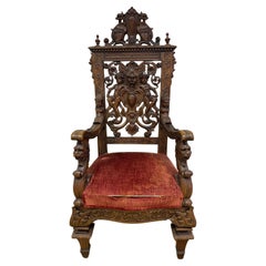 Sedia trono in legno intagliato della fine del XIX secolo