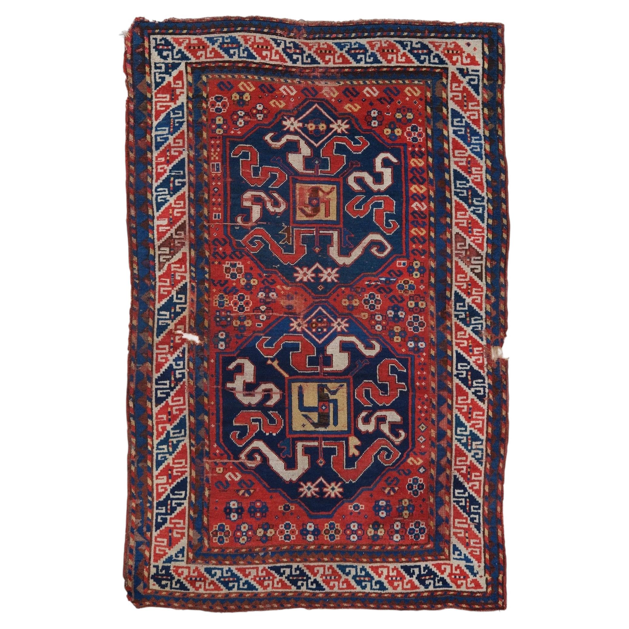Late 19th Century Antique Caucasian Karabakh / Kazak "Cloudband" Rug For Sale