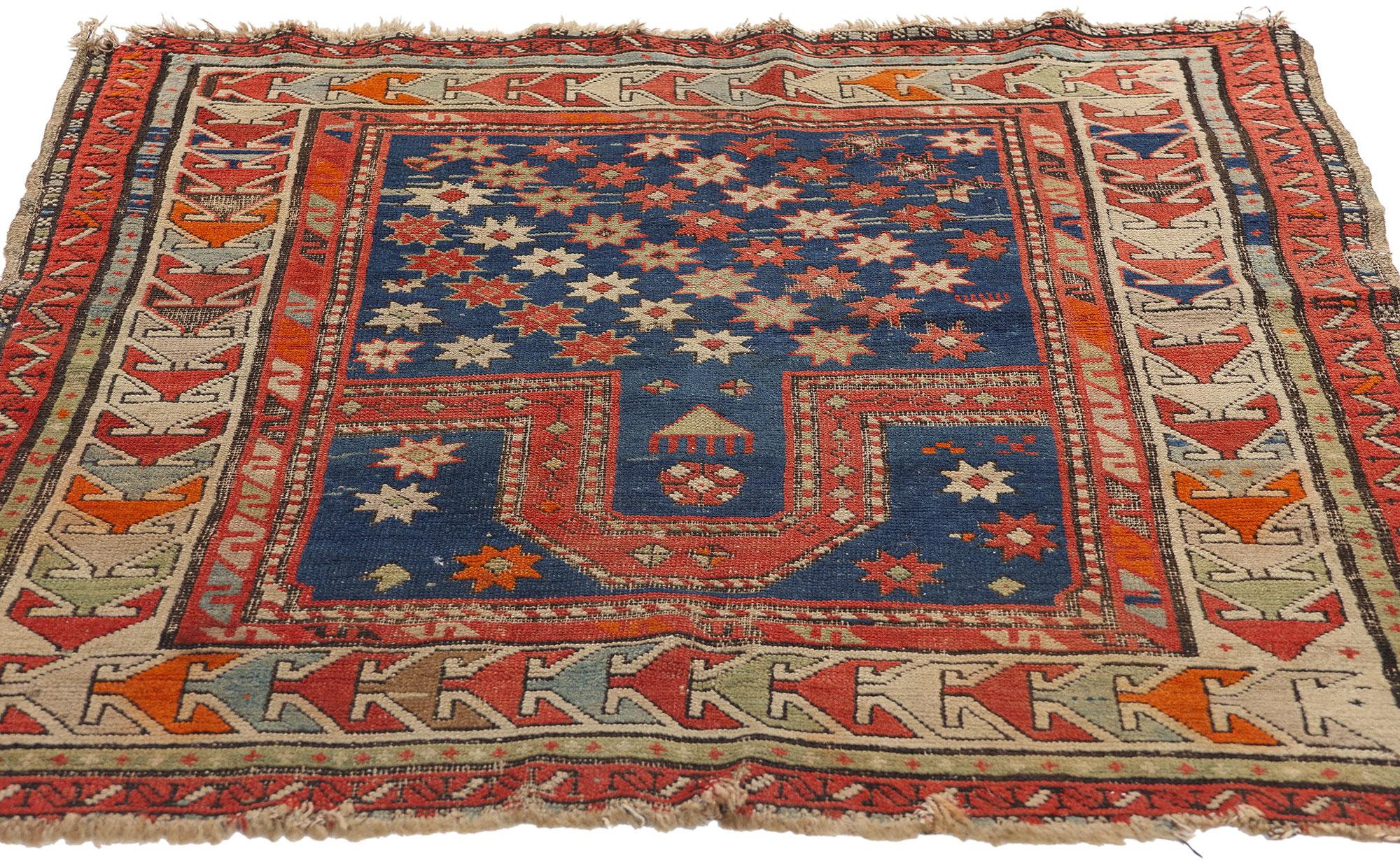 Islamic Late 19th Century Antique Caucasian Kazak Carpet For Sale