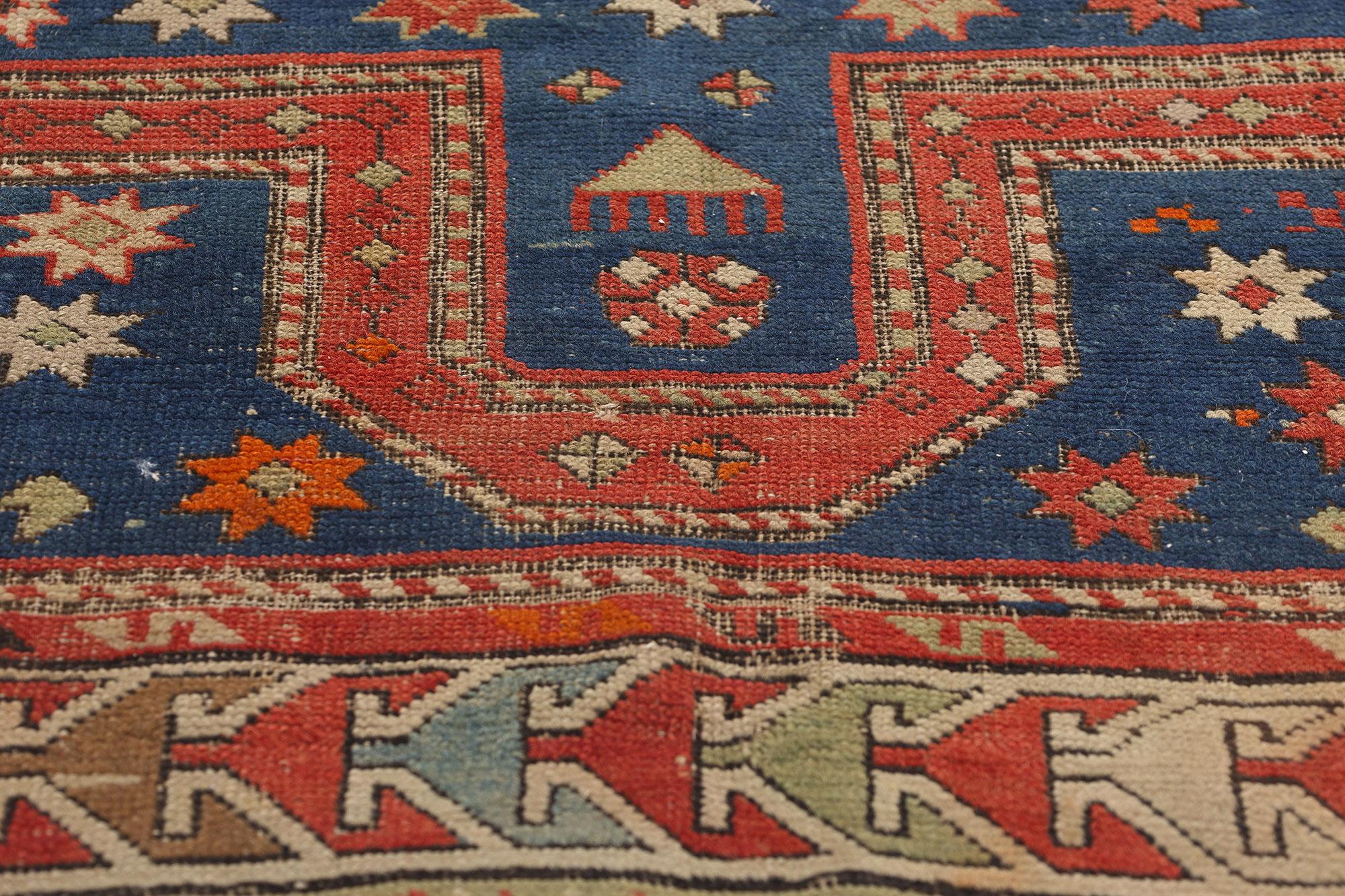 Hand-Knotted Late 19th Century Antique Caucasian Kazak Carpet For Sale