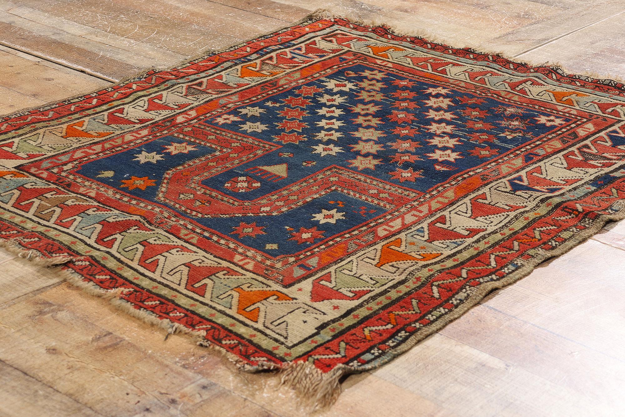 Wool Late 19th Century Antique Caucasian Kazak Carpet For Sale