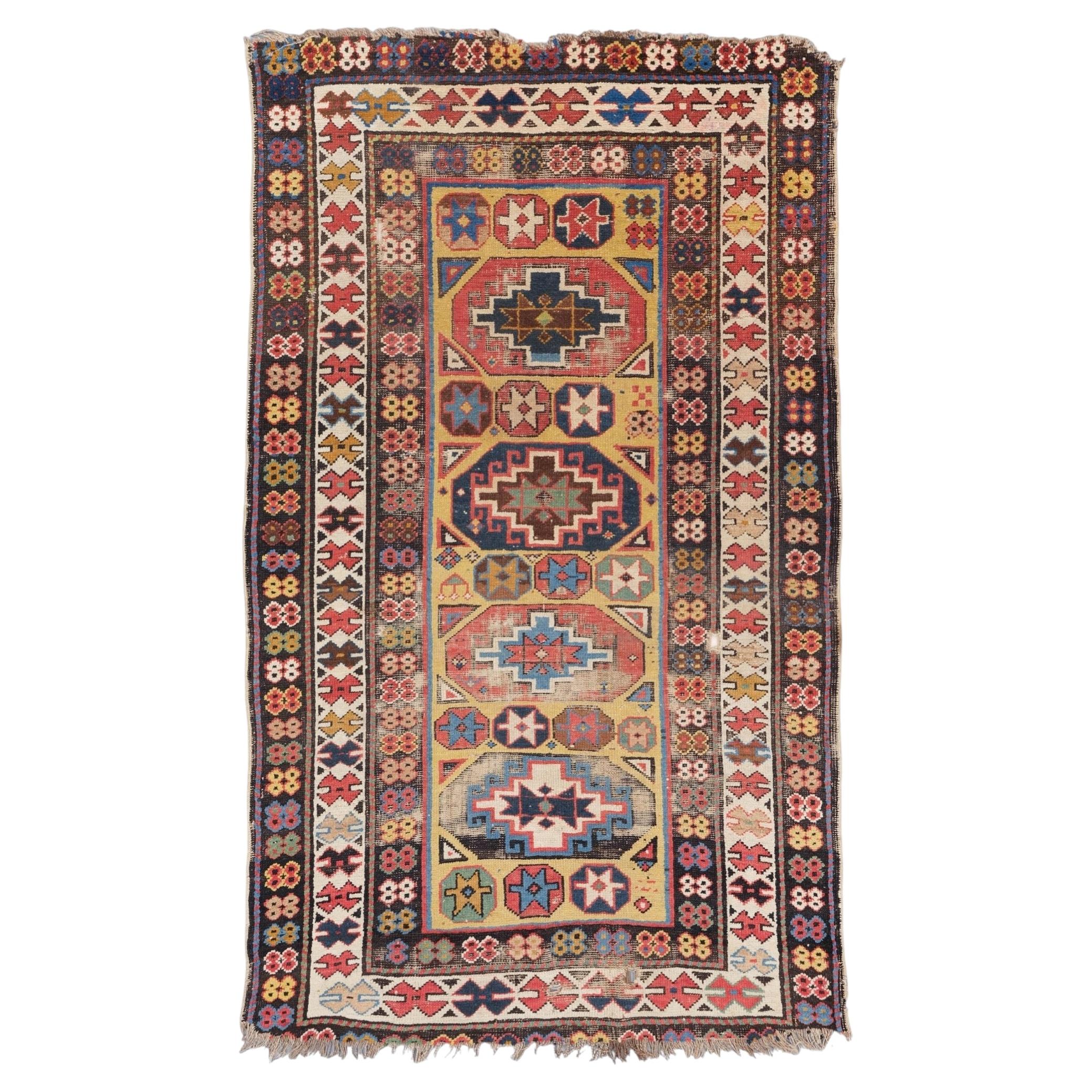 Late 19th Century Antique Caucasian Kazak Rug with Hexagonal Medallions & Tribal