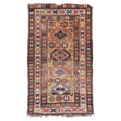 Late 19th Century Antique Caucasian Kazak Rug with Hexagonal Medallions & Tribal