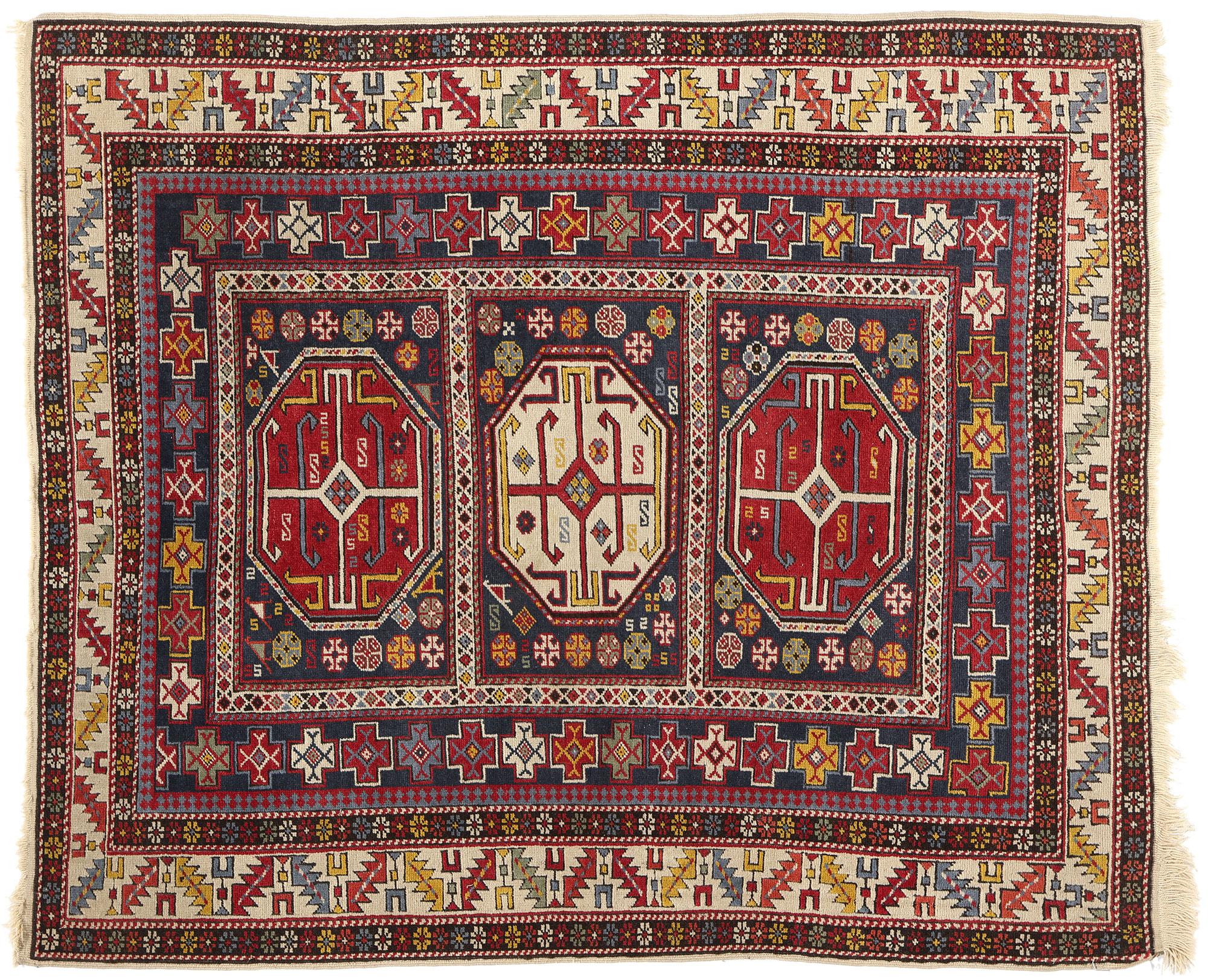 Late 19th Century Antique Caucasian Kazak Tribal Carpet For Sale 4