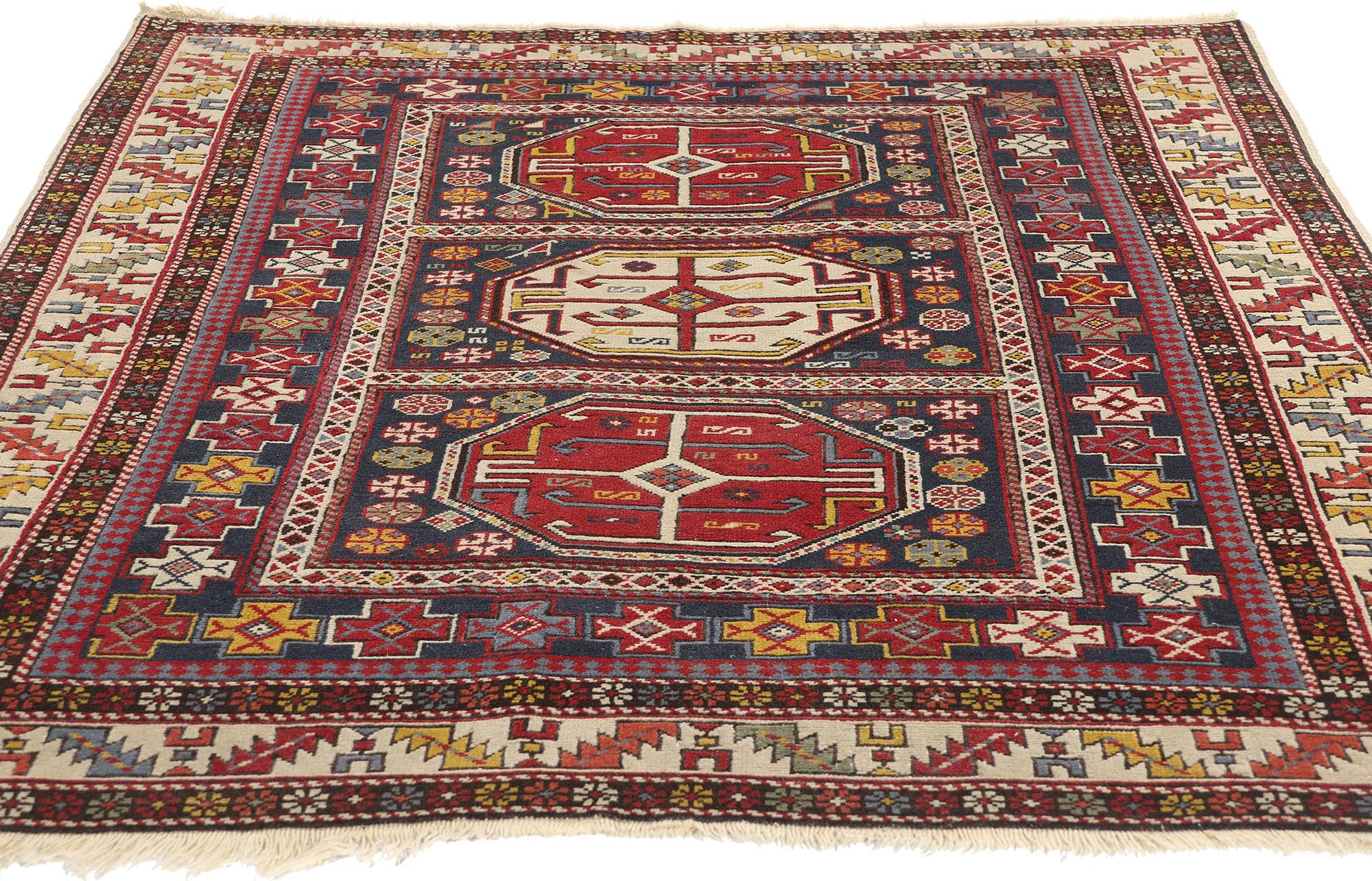 Hand-Knotted Late 19th Century Antique Caucasian Kazak Tribal Carpet For Sale