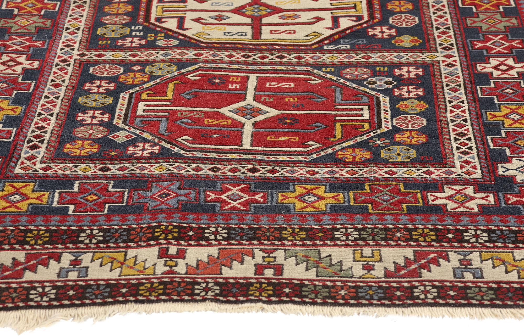 Late 19th Century Antique Caucasian Kazak Tribal Carpet In Distressed Condition For Sale In Dallas, TX