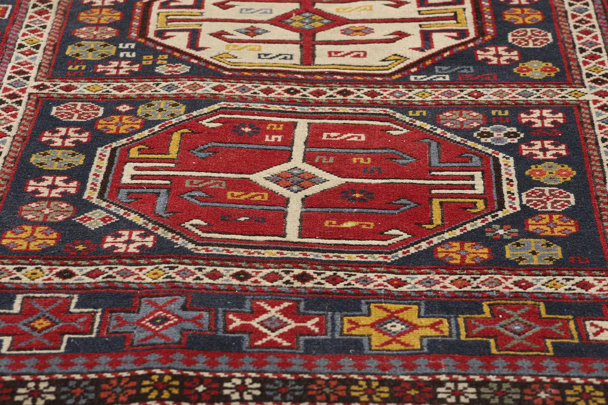 20th Century Late 19th Century Antique Caucasian Kazak Tribal Carpet For Sale