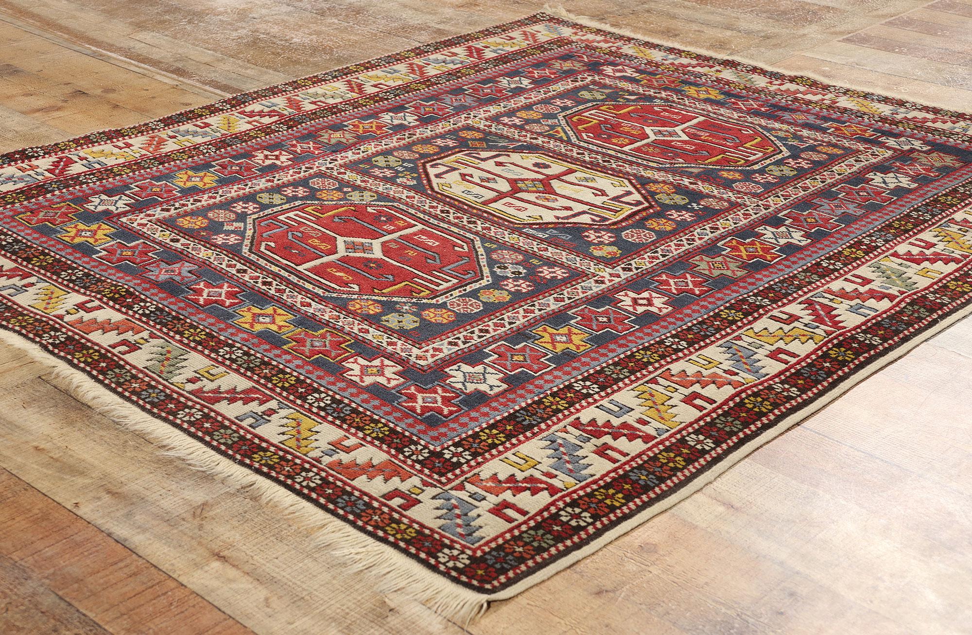 Late 19th Century Antique Caucasian Kazak Tribal Carpet For Sale 1