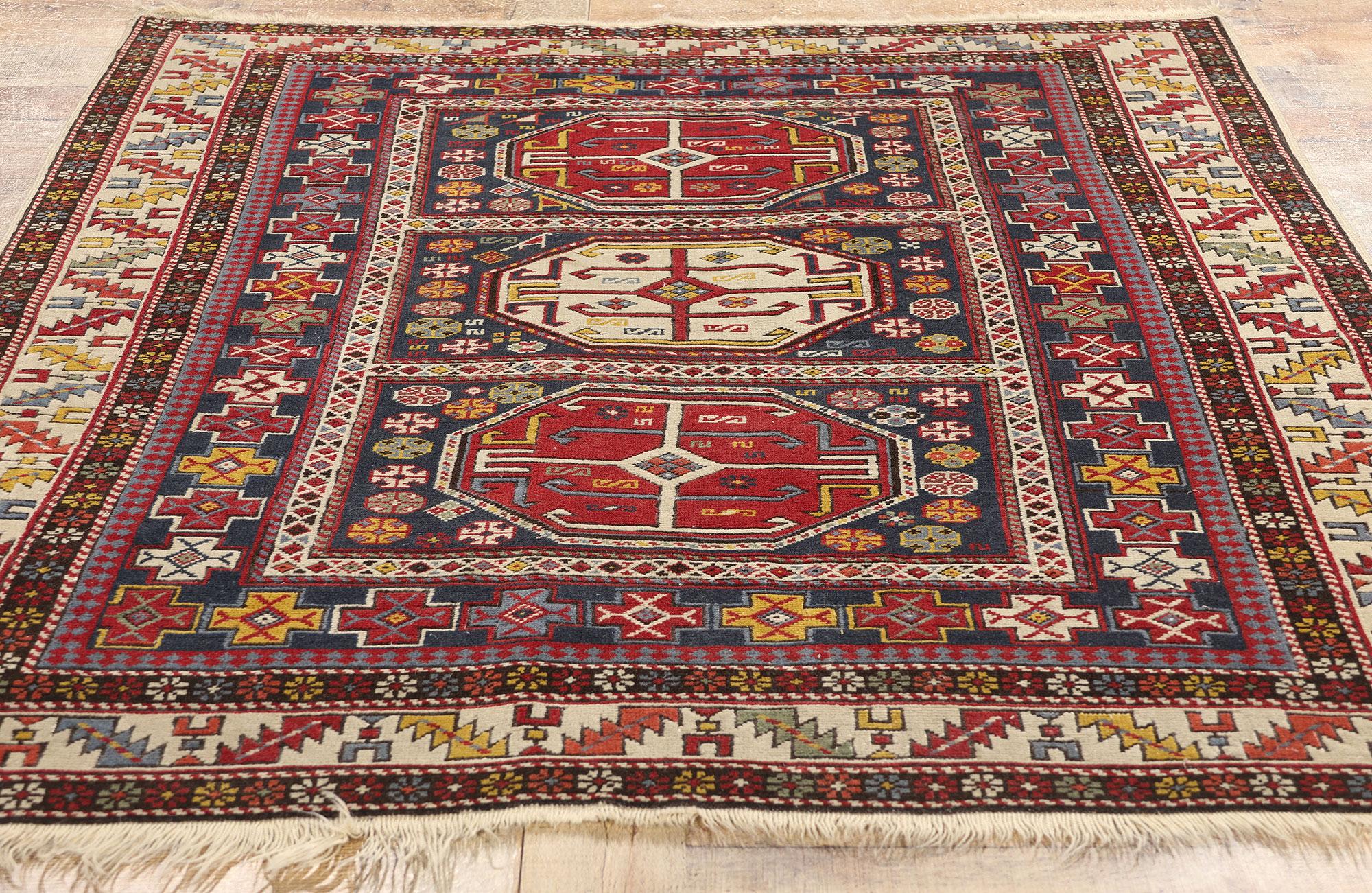 Late 19th Century Antique Caucasian Kazak Tribal Carpet For Sale 2