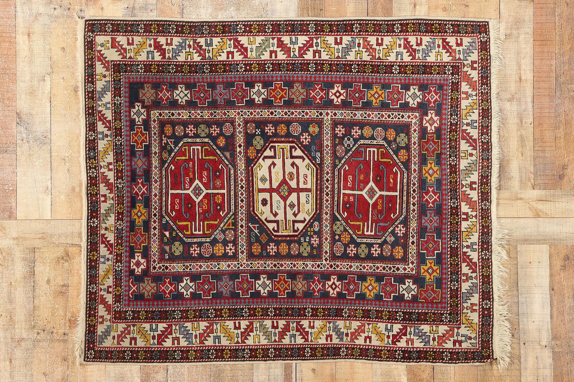 Late 19th Century Antique Caucasian Kazak Tribal Carpet For Sale 3