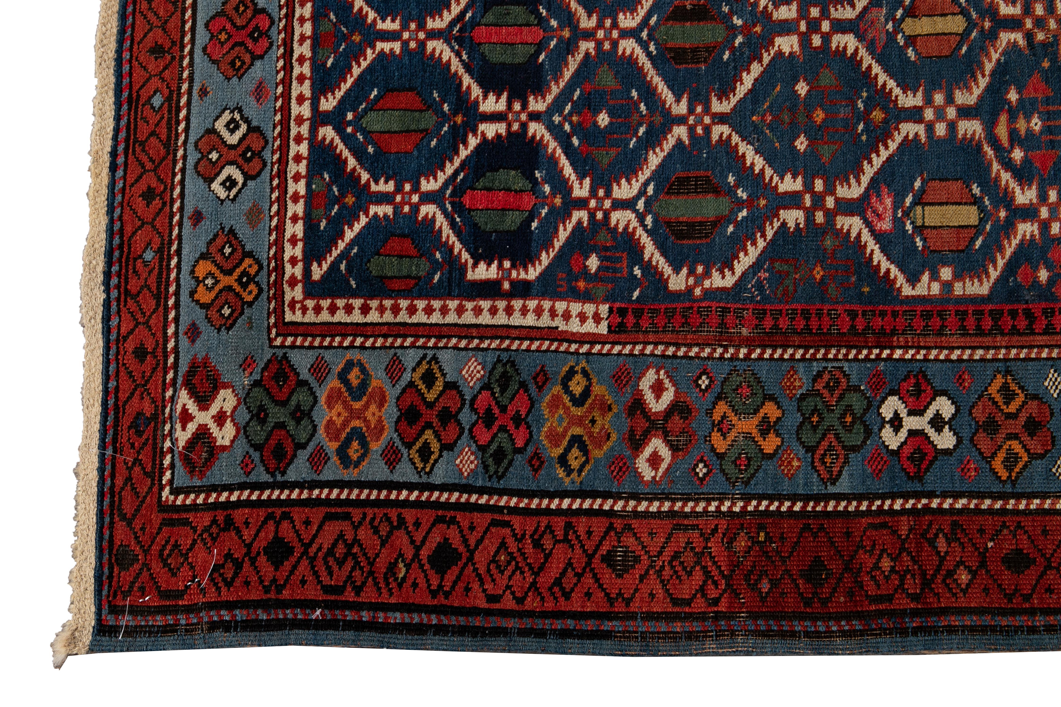 Asian Late 19th Century Antique Caucasian Scatter Wool Rug For Sale