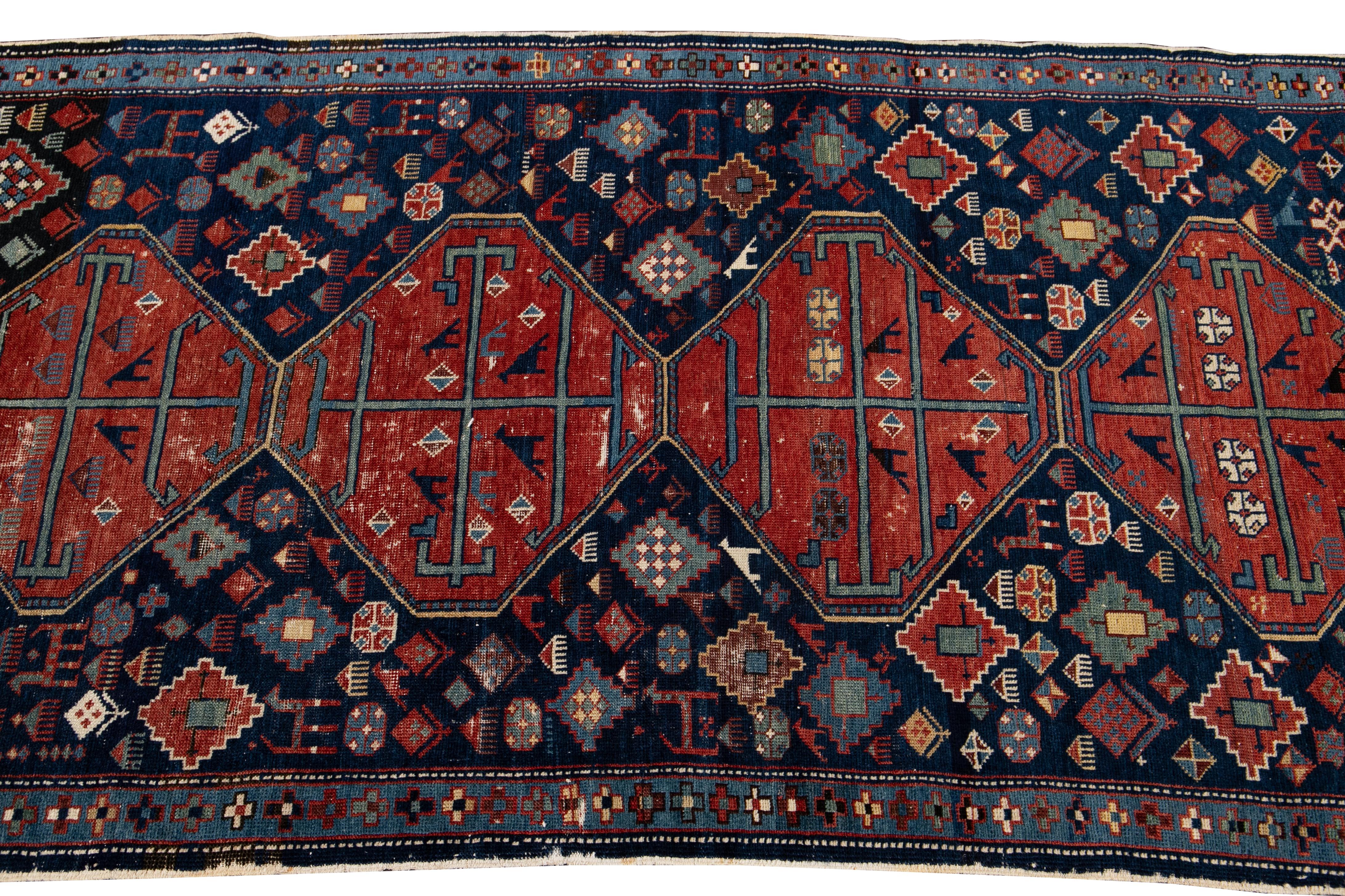 Hand-Knotted Late 19th Century Antique Caucasian Scatter Wool Rug For Sale