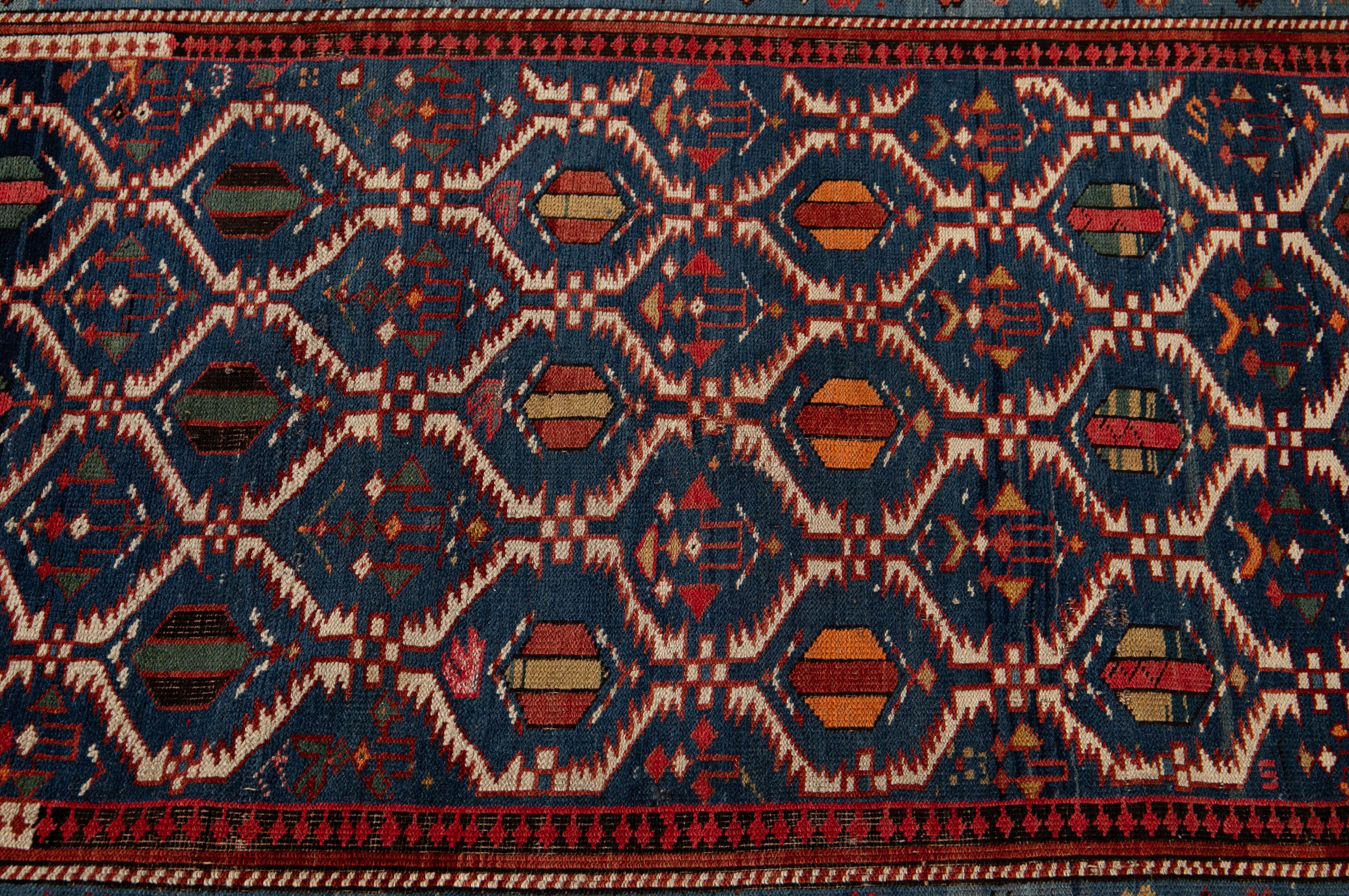 Late 19th Century Antique Caucasian Scatter Wool Rug In Good Condition For Sale In Norwalk, CT