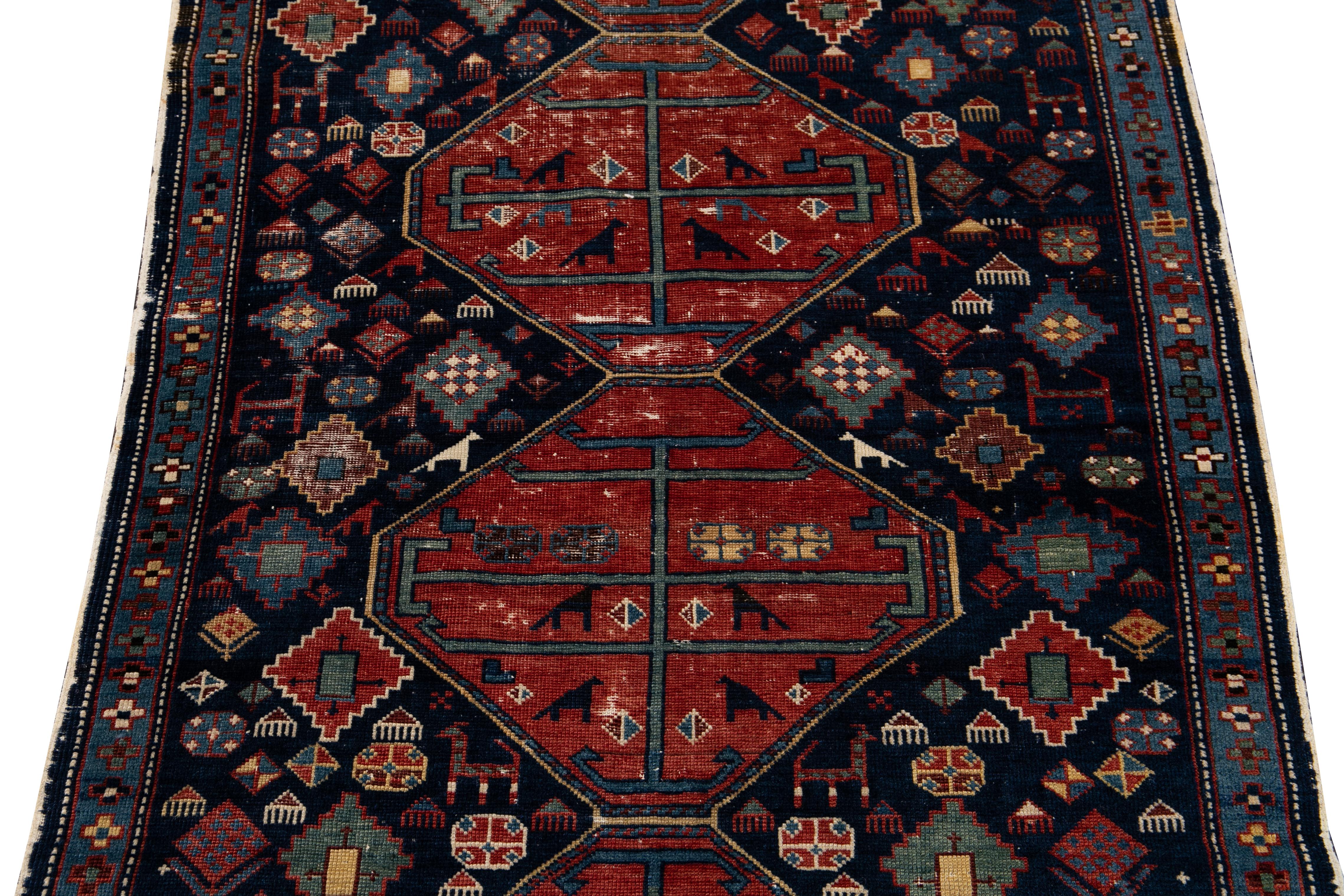 20th Century Late 19th Century Antique Caucasian Scatter Wool Rug For Sale