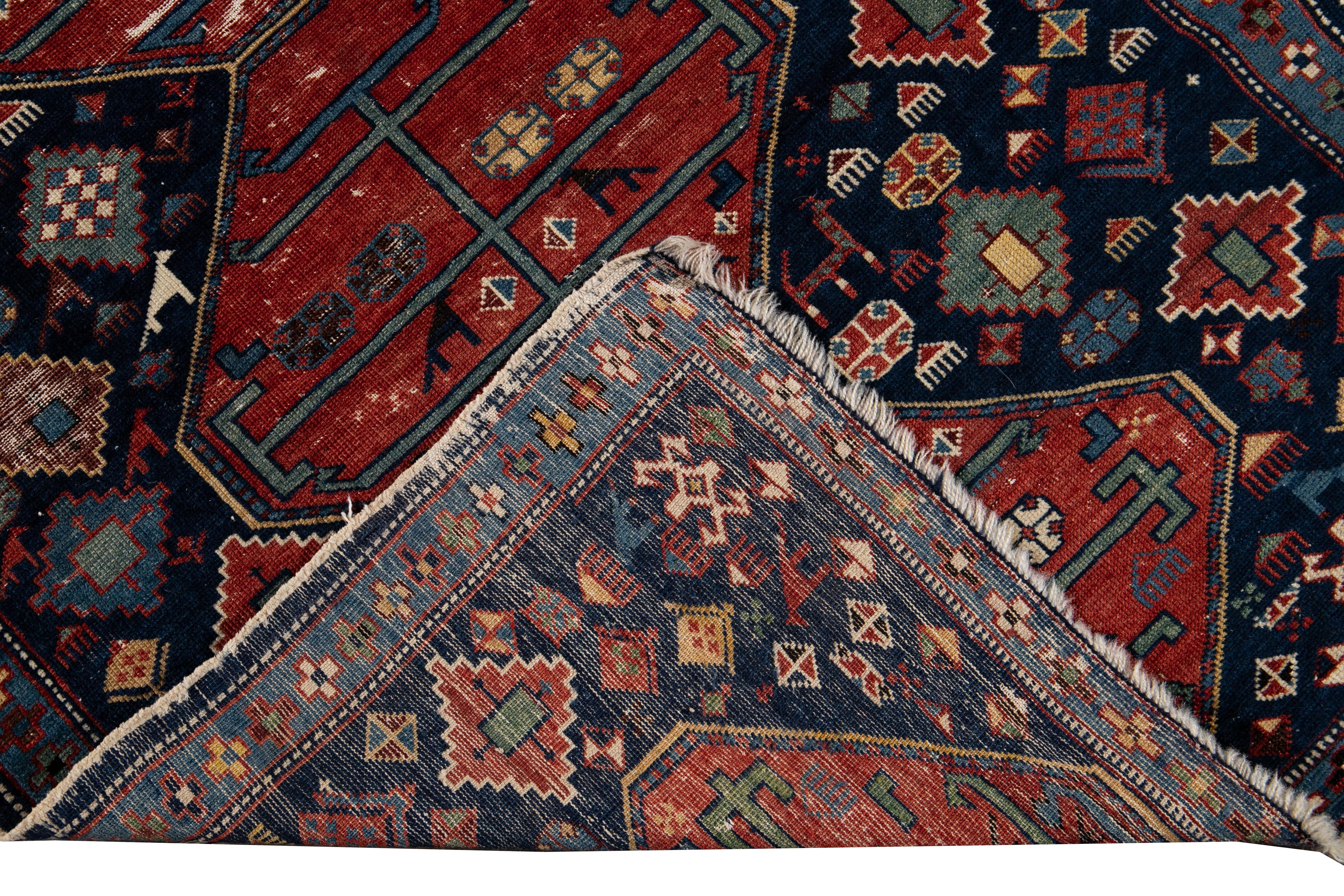 Late 19th Century Antique Caucasian Scatter Wool Rug For Sale 1