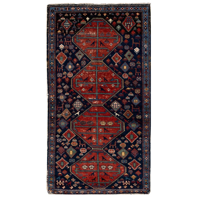 Late 19th Century Antique Caucasian Scatter Wool Rug For Sale at 1stDibs