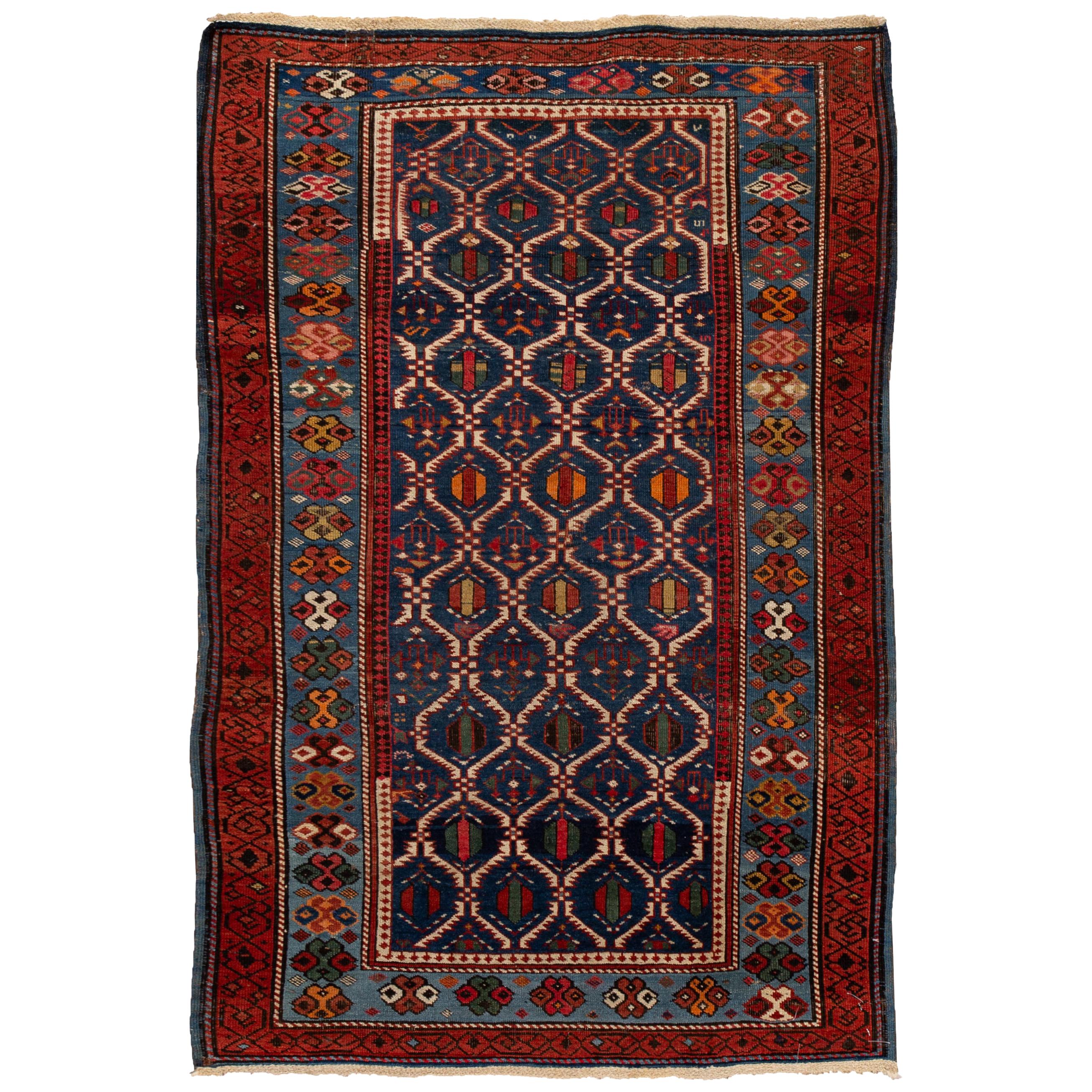 Late 19th Century Antique Caucasian Scatter Wool Rug For Sale