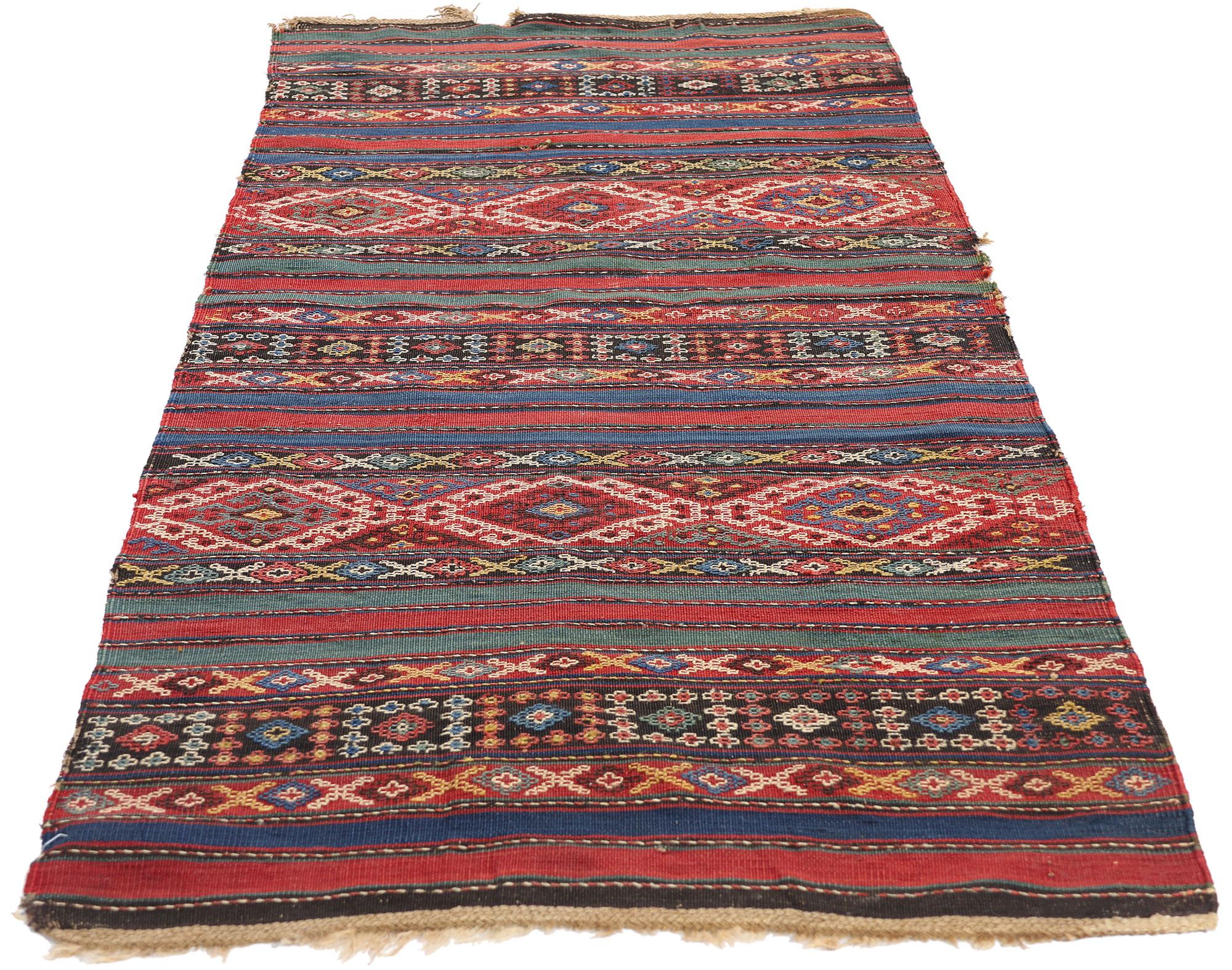 Antiker kaukasischer Shahsavan- Flachgewebeteppich aus dem späten 19. Jahrhundert (Böhmisch) im Angebot