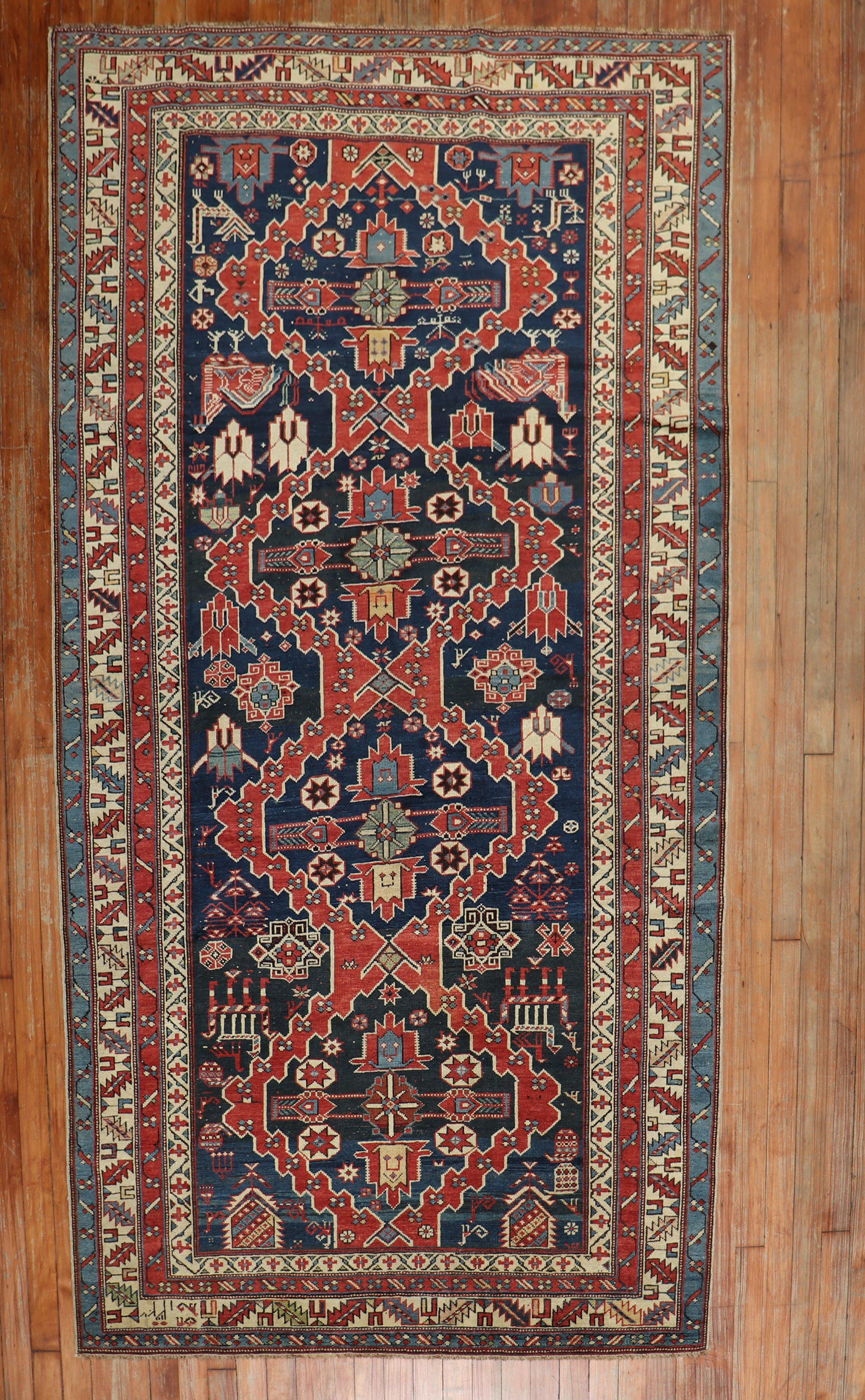 Dated 1909 Geometric Tribal Caucasian Shirvan rug

Measures: 4'2” x 7'3”

Antique Caucasian rugs from the Shirvan district village are still considered one of the best decorative and collector type of rugs from that the Caucasian