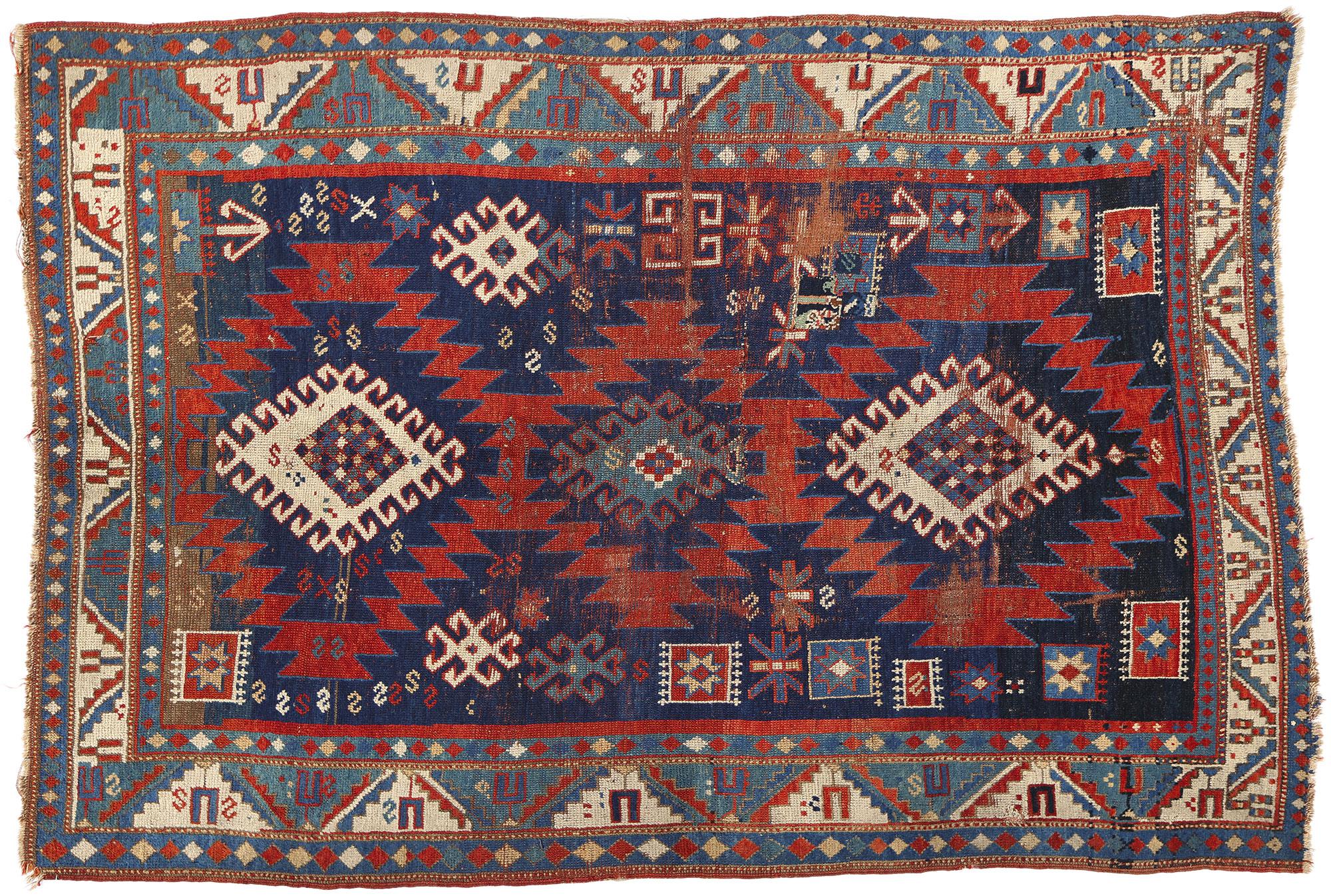 Late 19th Century Antique Caucasian Tribal Kazak Rug Caucasus Region For Sale 5