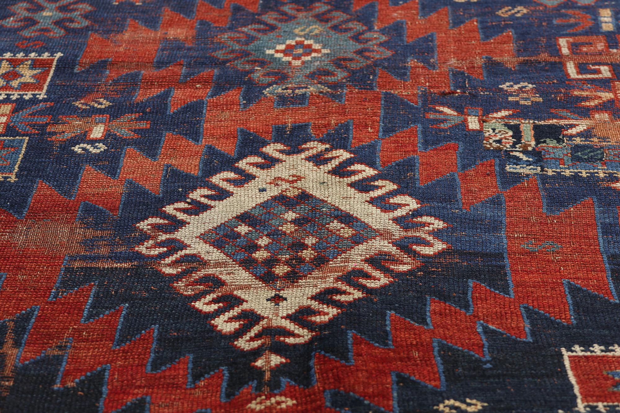 Wool Late 19th Century Antique Caucasian Tribal Kazak Rug Caucasus Region For Sale