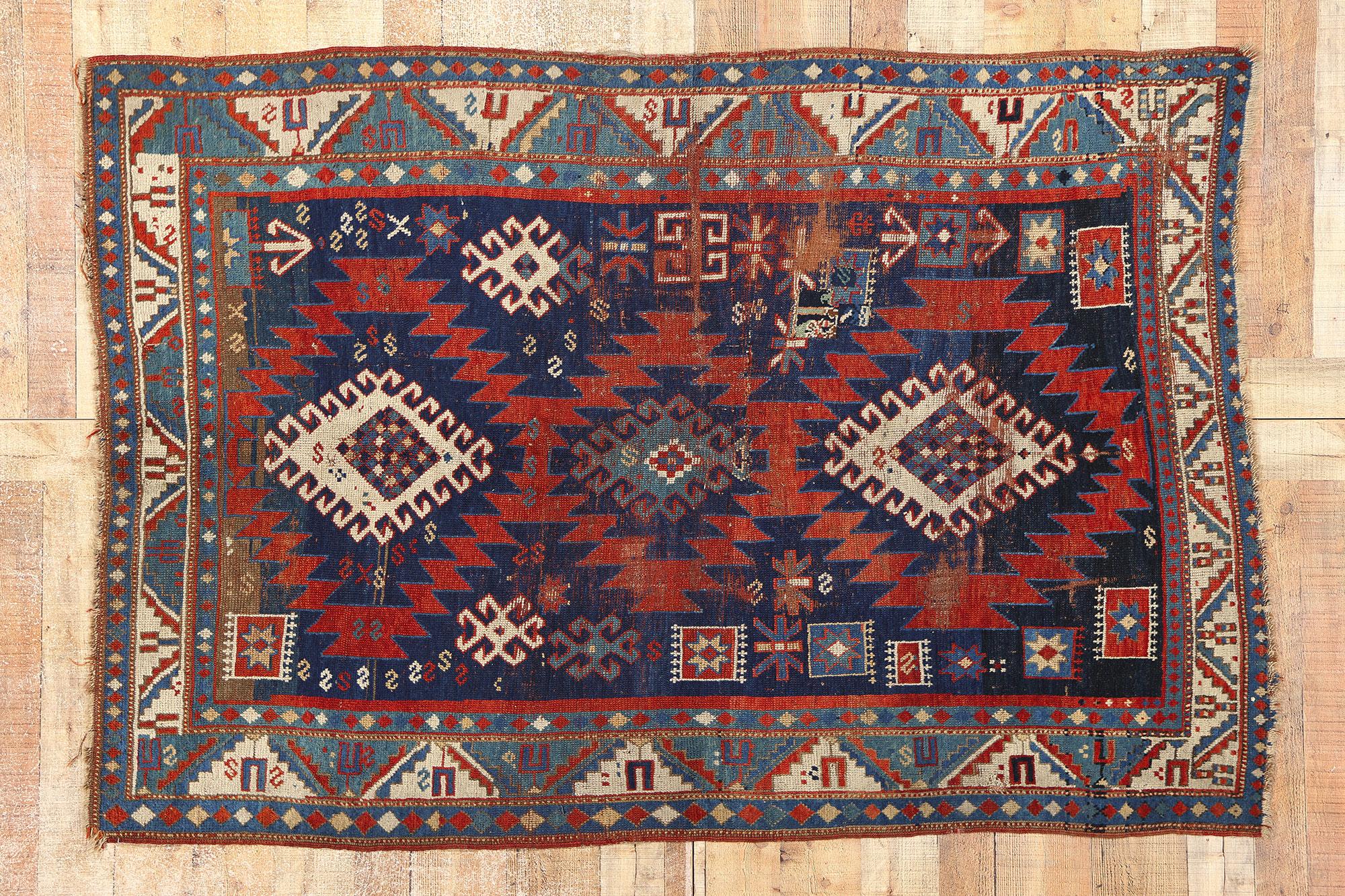 Late 19th Century Antique Caucasian Tribal Kazak Rug Caucasus Region For Sale 4