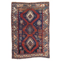 Fin du 19e siècle Antique Caucasian Tribal Kazak Rug Région du Caucase