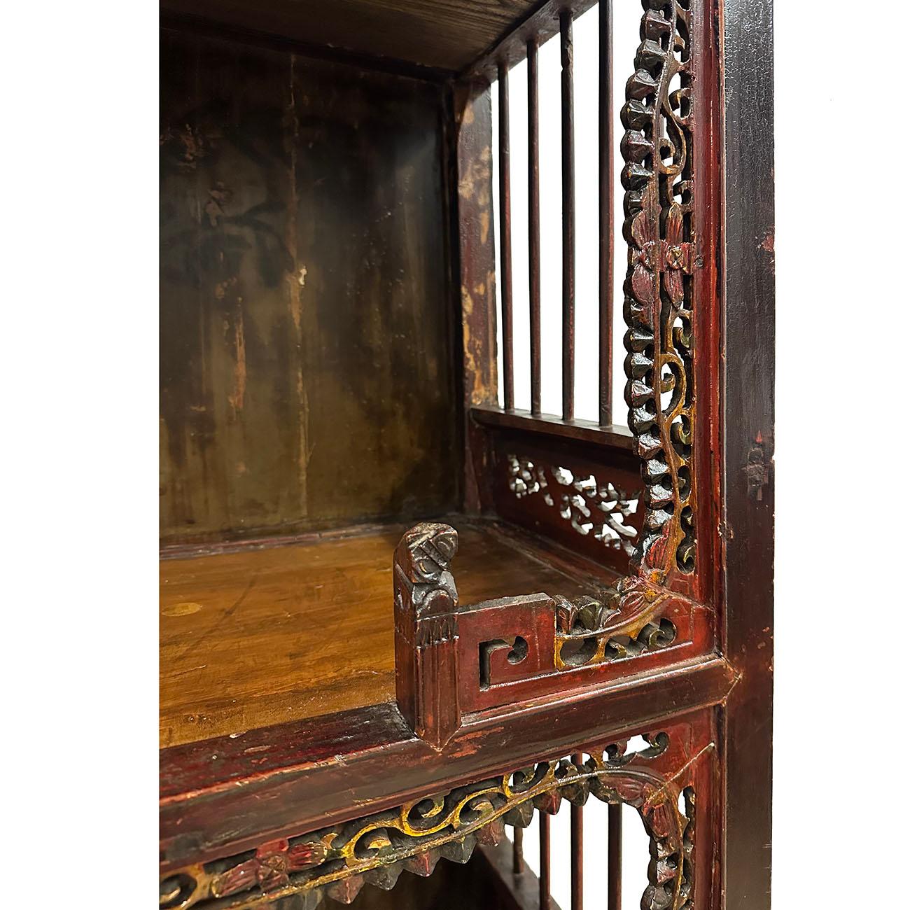 Late 19th Century Antique Chinese Carved Display Cabinet For Sale 1