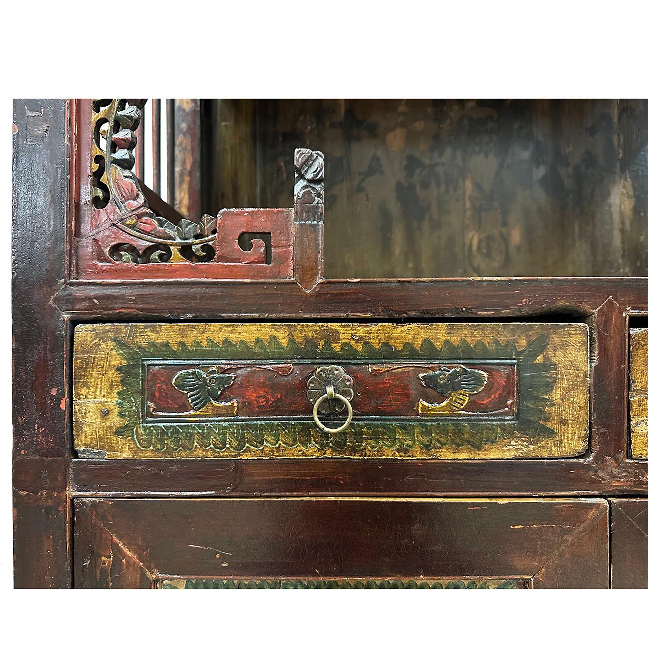Late 19th Century Antique Chinese Carved Display Cabinet For Sale 2