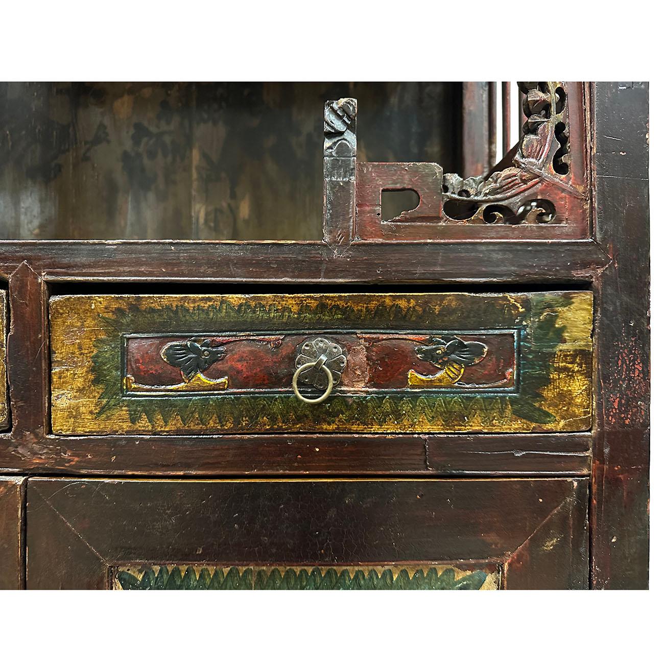 Late 19th Century Antique Chinese Carved Display Cabinet For Sale 3