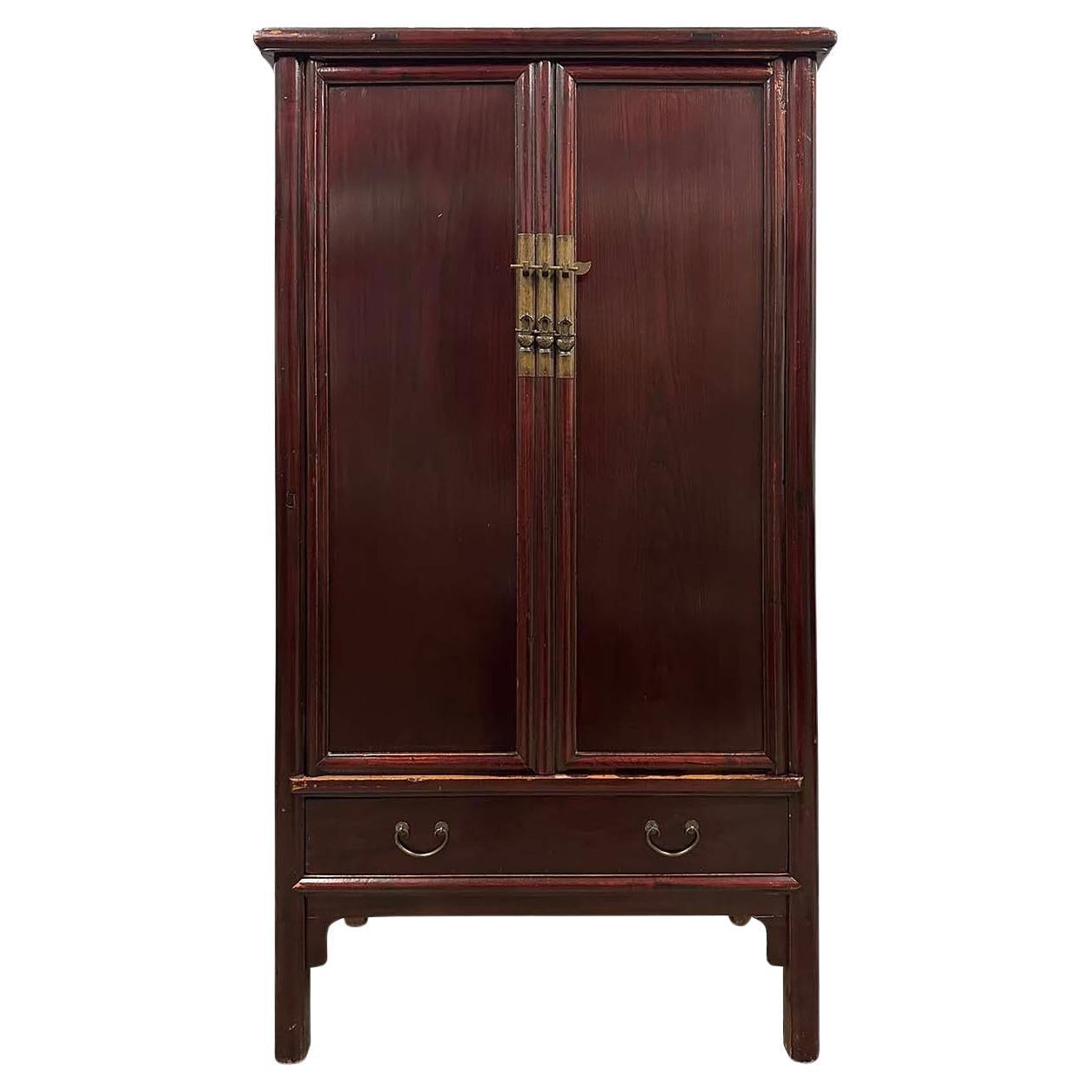 Late 19th Century Antique Chinese Carved Round Corner Armoire/Noodle cabinet