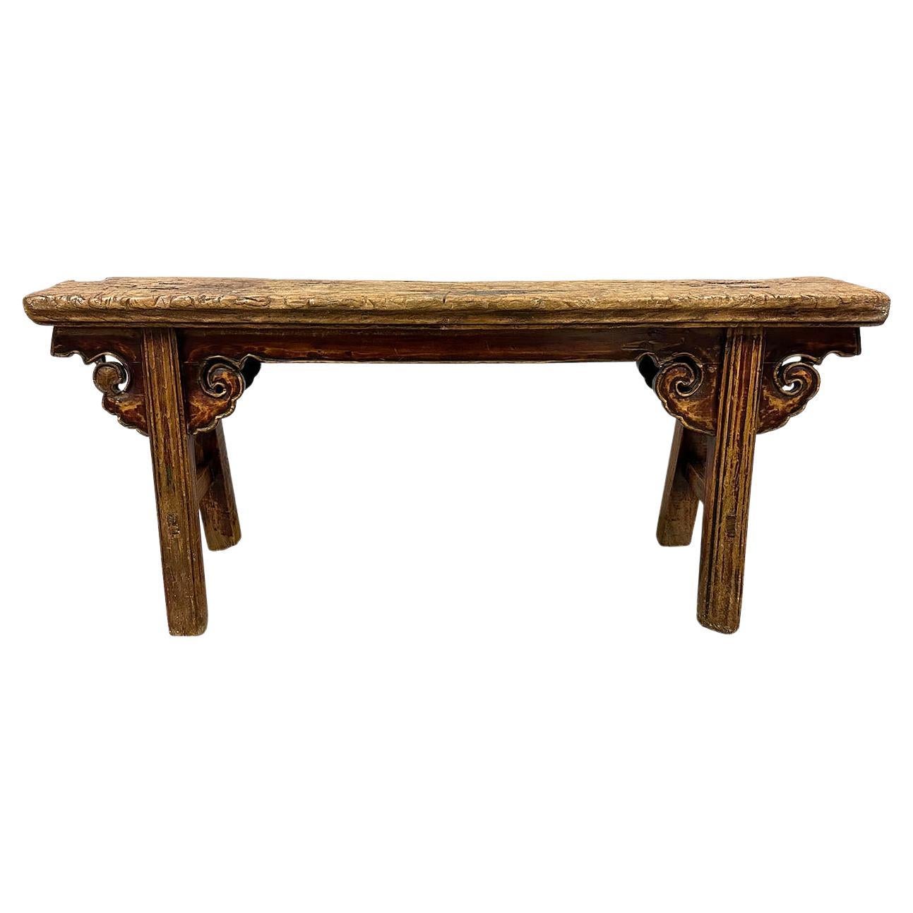 Fin du 19ème siècle, table de campagne chinoise antique, banc/table basse