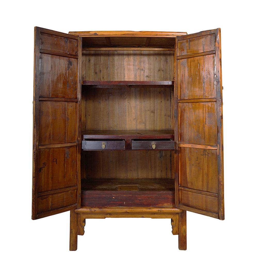 Chinese Export Late 19th Century Antique Chinese Cypress Wood Armoire, Wardrobe For Sale