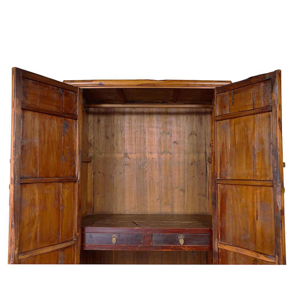 Late 19th Century Antique Chinese Cypress Wood Armoire, Wardrobe In Good Condition For Sale In Pomona, CA
