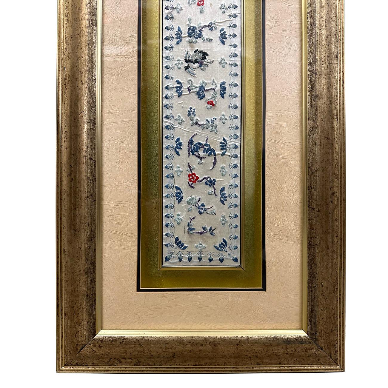 Chinese Export Late 19th Century Antique Chinese Framed Silk Embroidery Panel For Sale