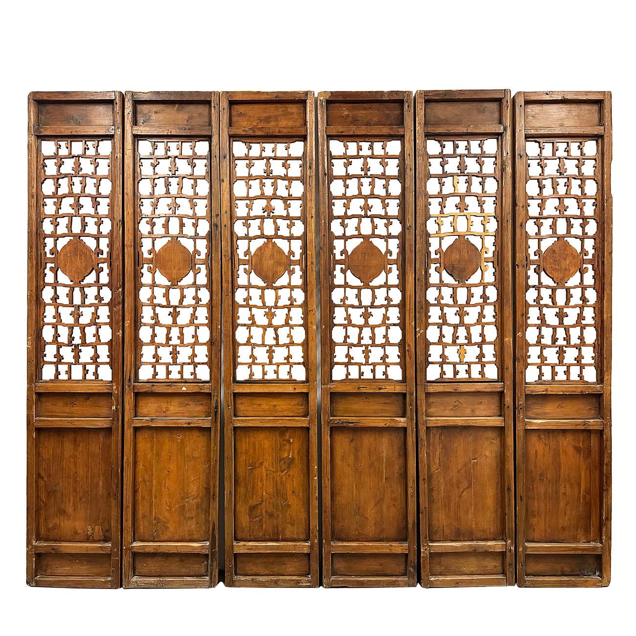 Late 19th Century Antique Chinese Hand Carved 6 Panels Wooden Screen/Room Divide For Sale 6