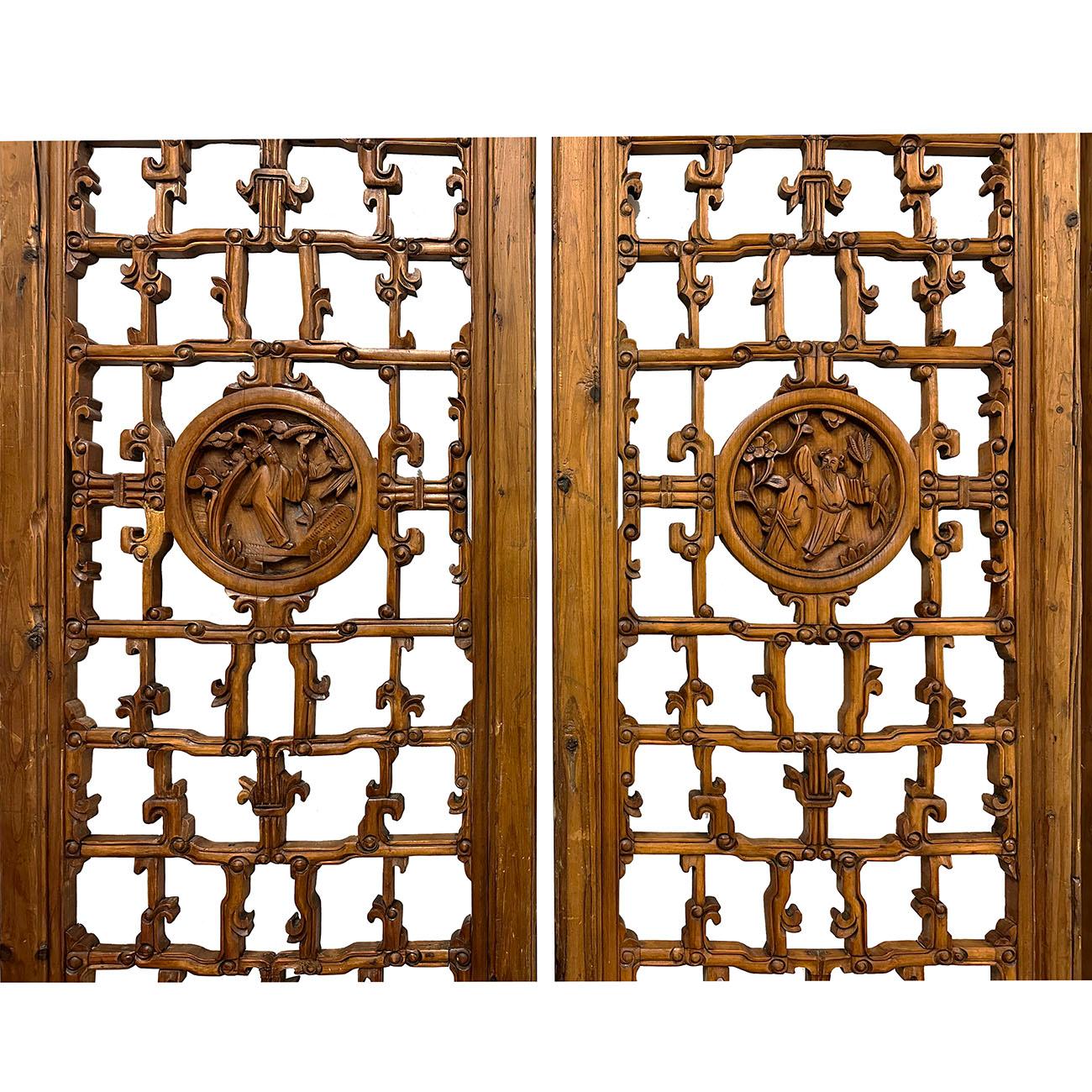 Chinese Export Late 19th Century Antique Chinese Hand Carved 6 Panels Wooden Screen/Room Divide For Sale