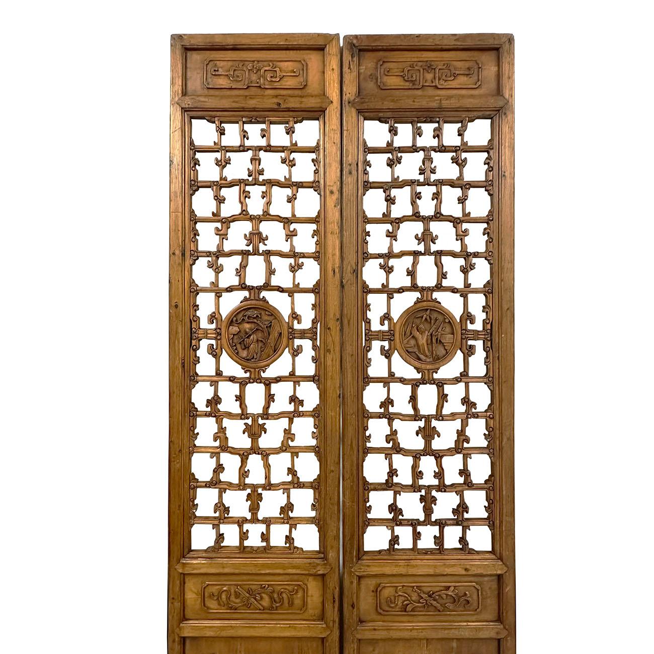 Late 19th Century Antique Chinese Hand Carved 6 Panels Wooden Screen/Room Divide In Good Condition In Pomona, CA
