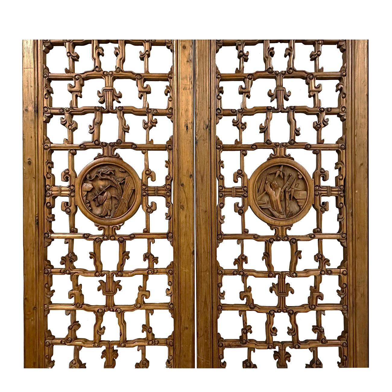 Late 19th Century Antique Chinese Hand Carved 6 Panels Wooden Screen/Room Divide For Sale 1
