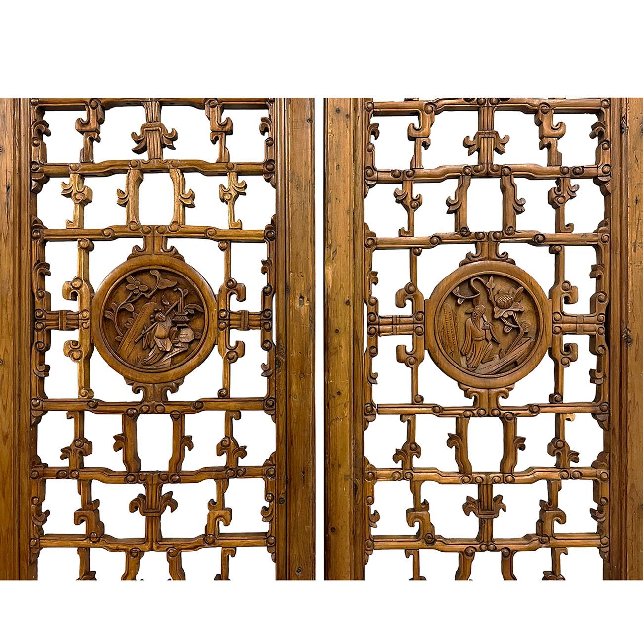 Late 19th Century Antique Chinese Hand Carved 6 Panels Wooden Screen/Room Divide For Sale 3