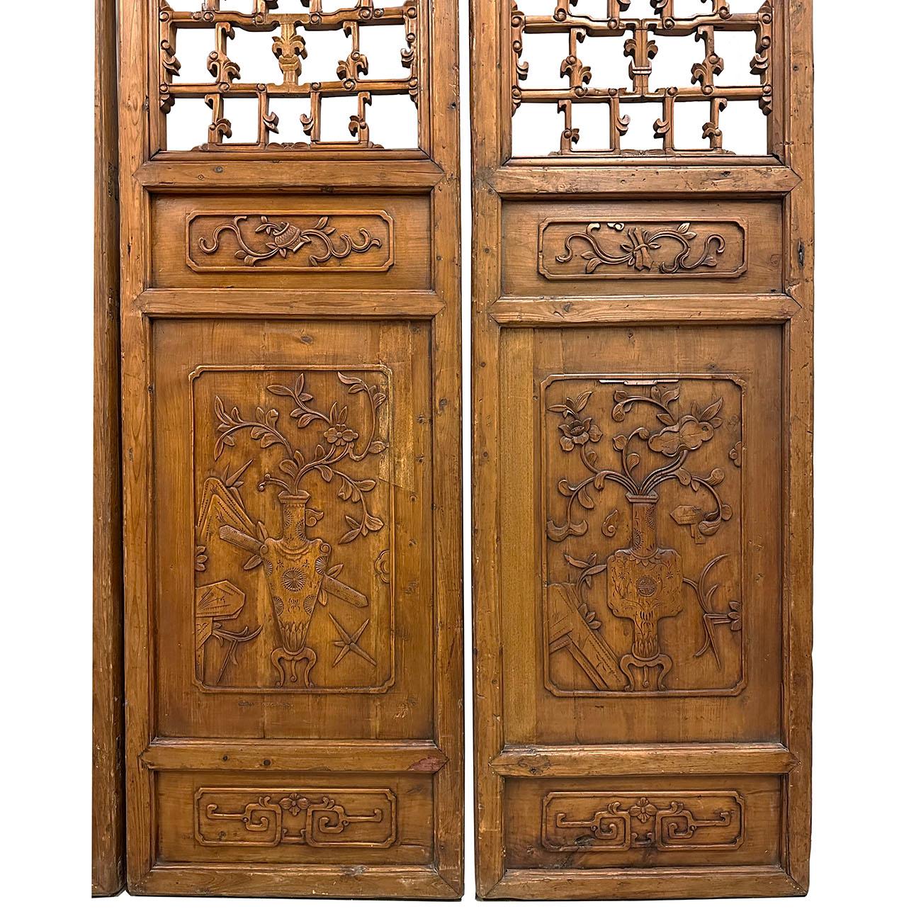 Fin du 19ème siècle Antiquité chinoise sculptée à la main 6 panneaux paravent en bois/division de pièce en vente 1